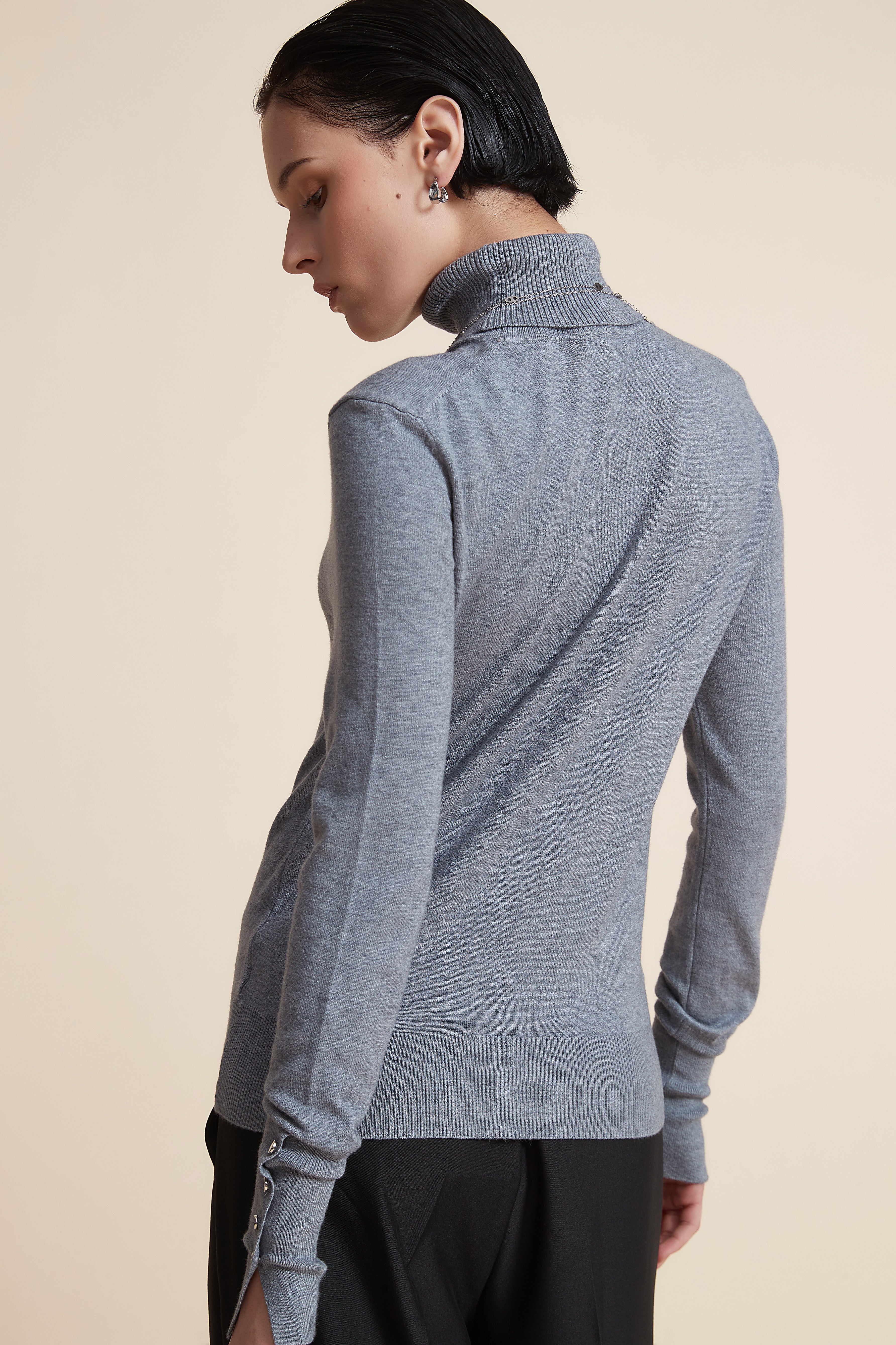 Yola High Neck Long Sleeve Blouse with Metal Buttons