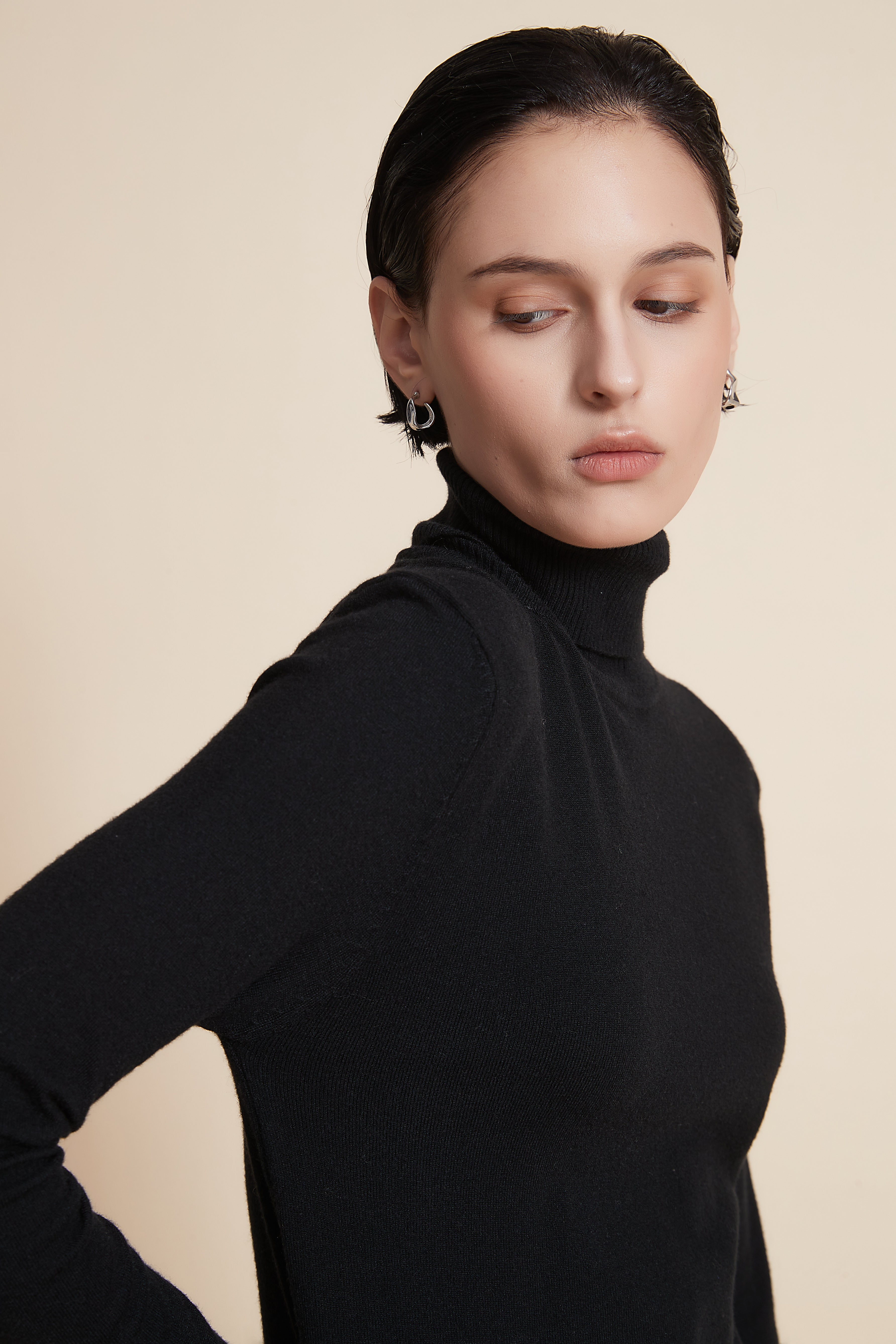 Yola High Neck Long Sleeve Blouse with Metal Buttons