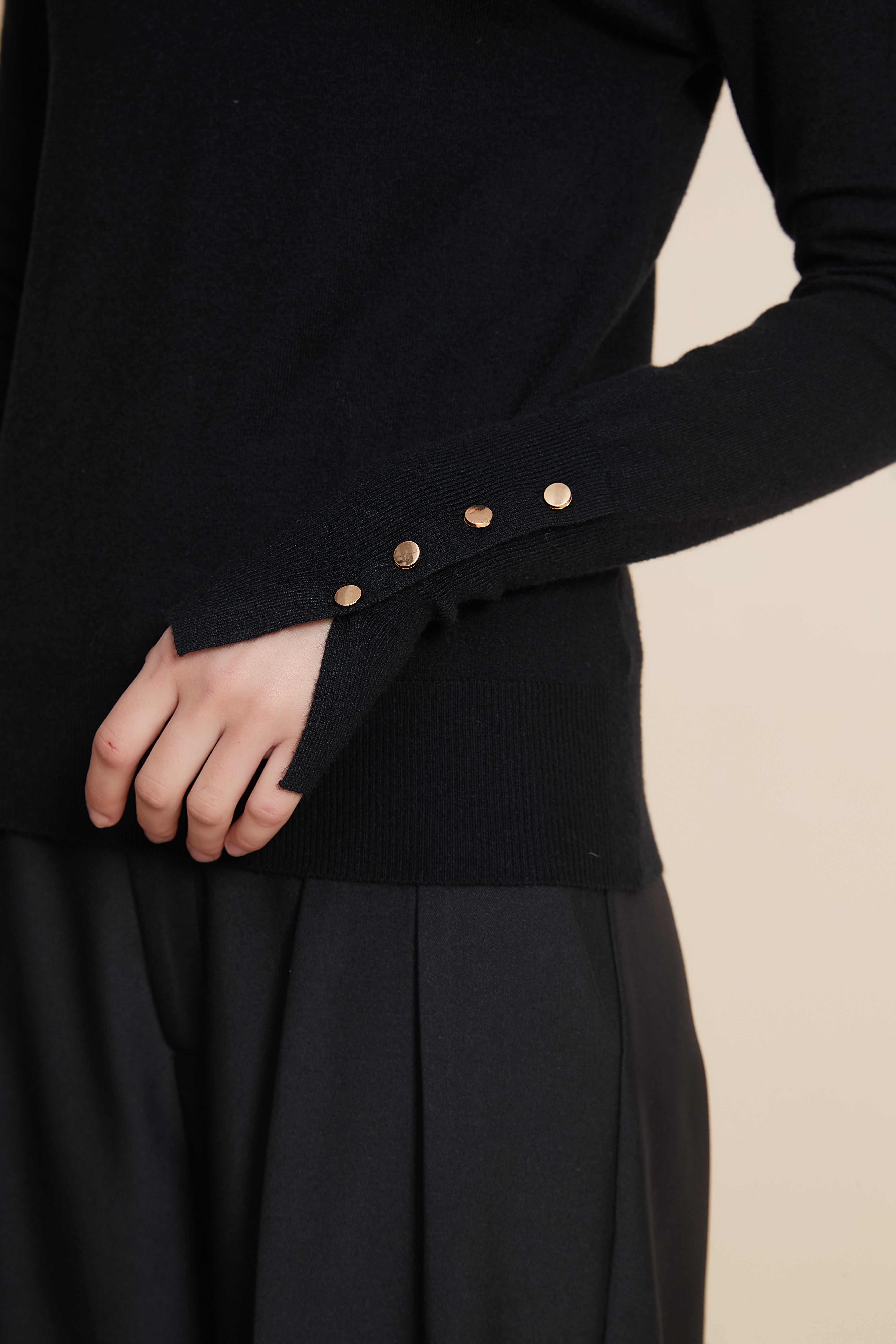 Yola High Neck Long Sleeve Blouse with Metal Buttons