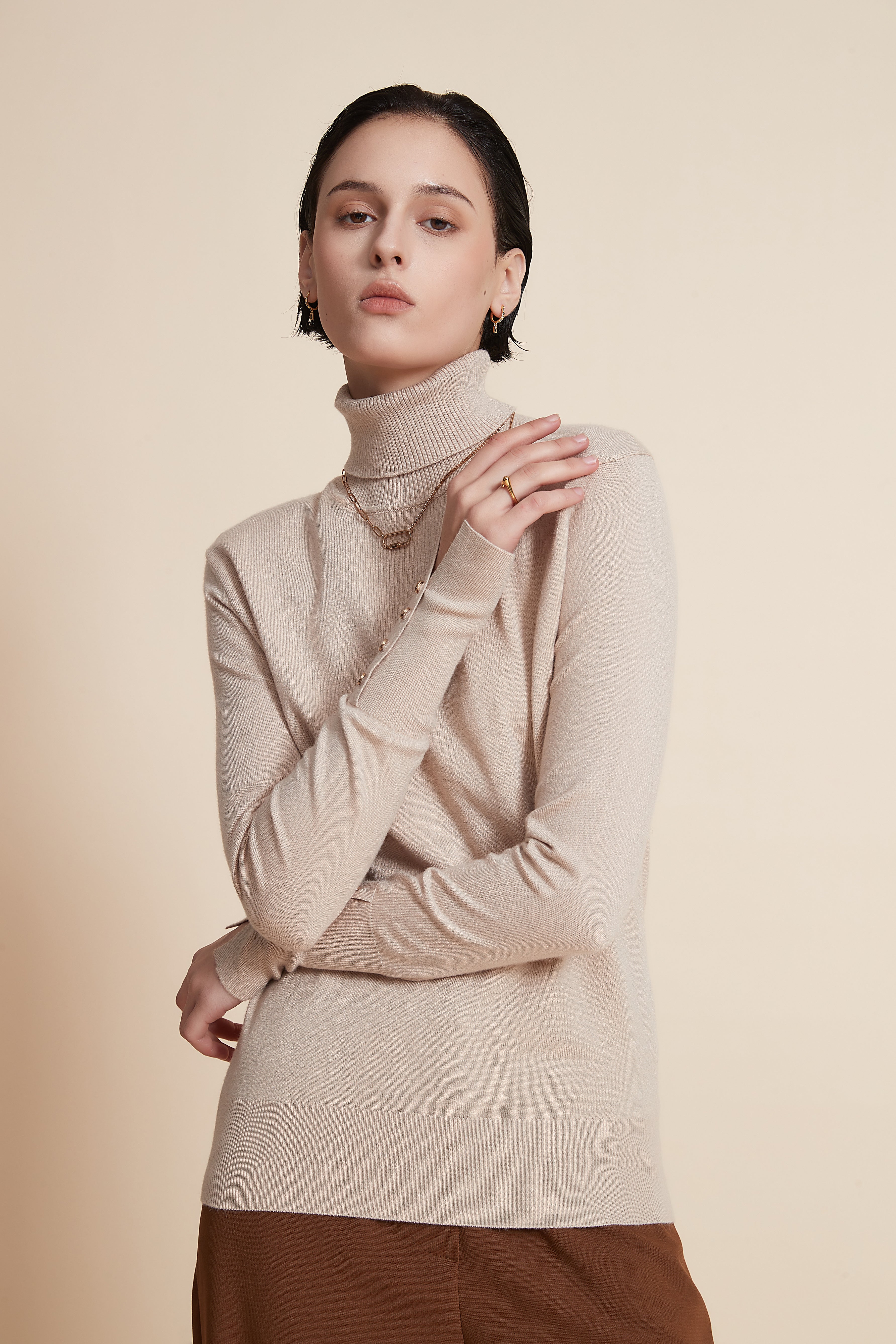 Yola High Neck Long Sleeve Blouse with Metal Buttons