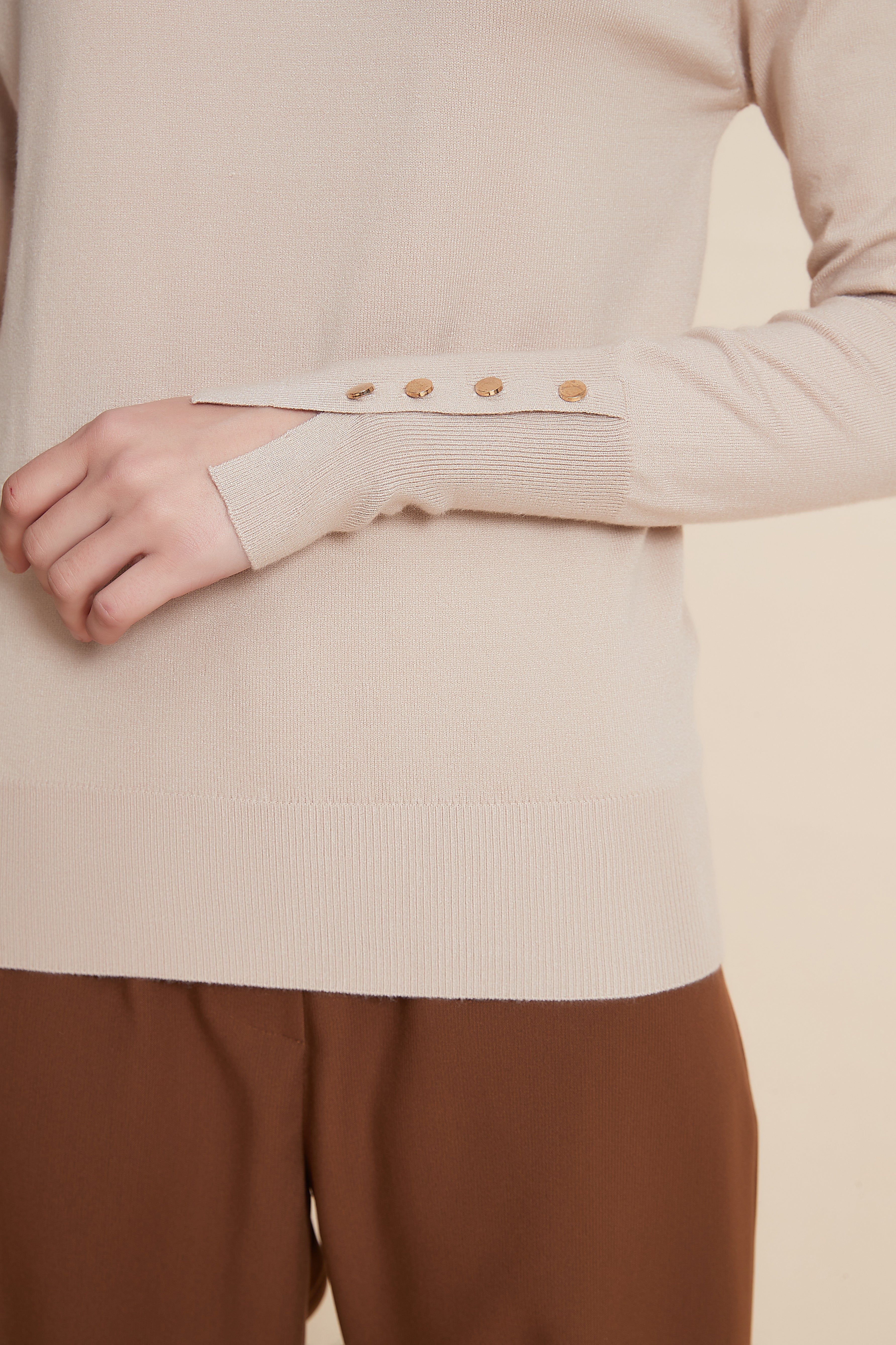 Yola High Neck Long Sleeve Blouse with Metal Buttons