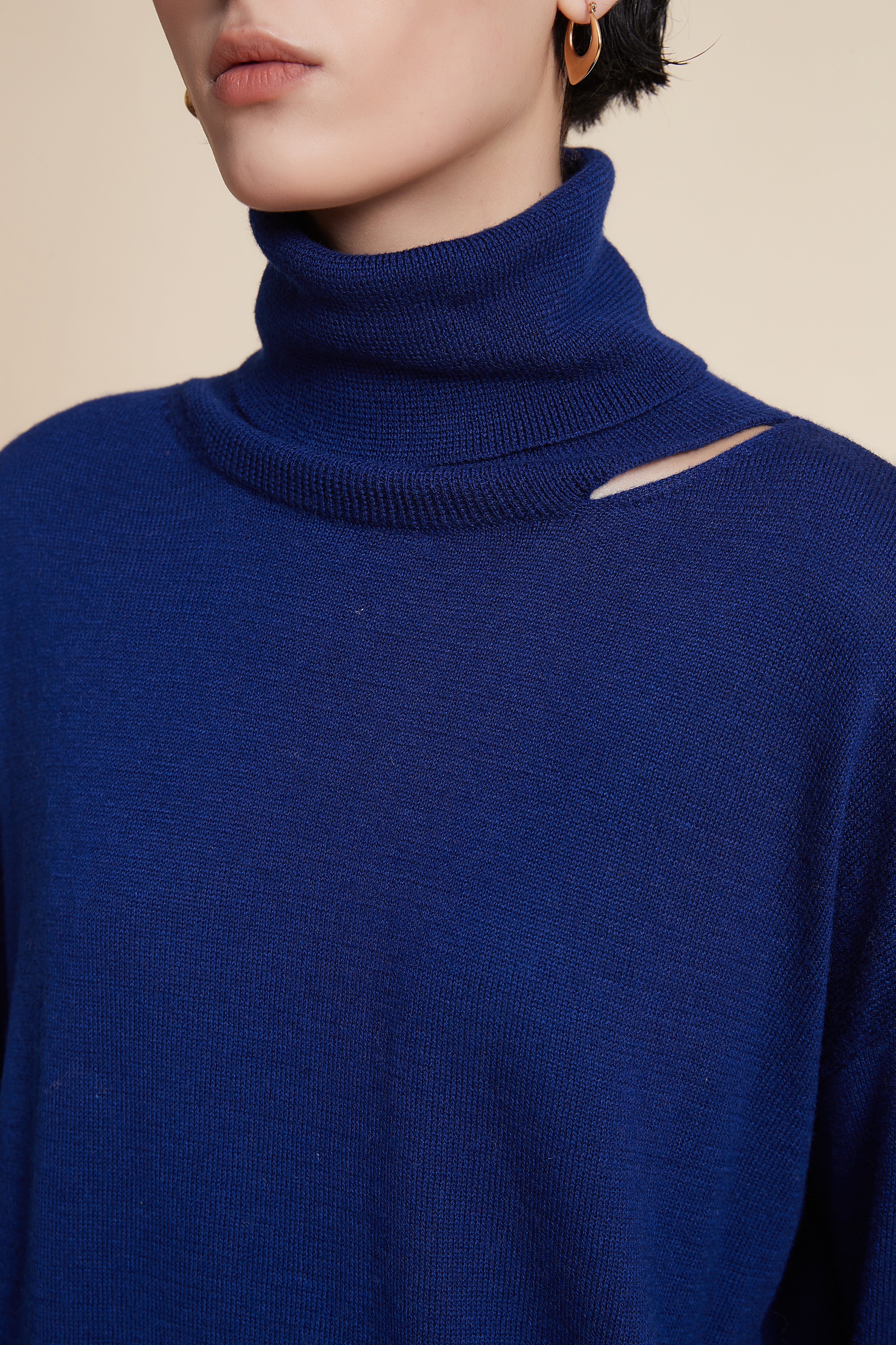 Plain Long Sleeve Sweater With High Collar