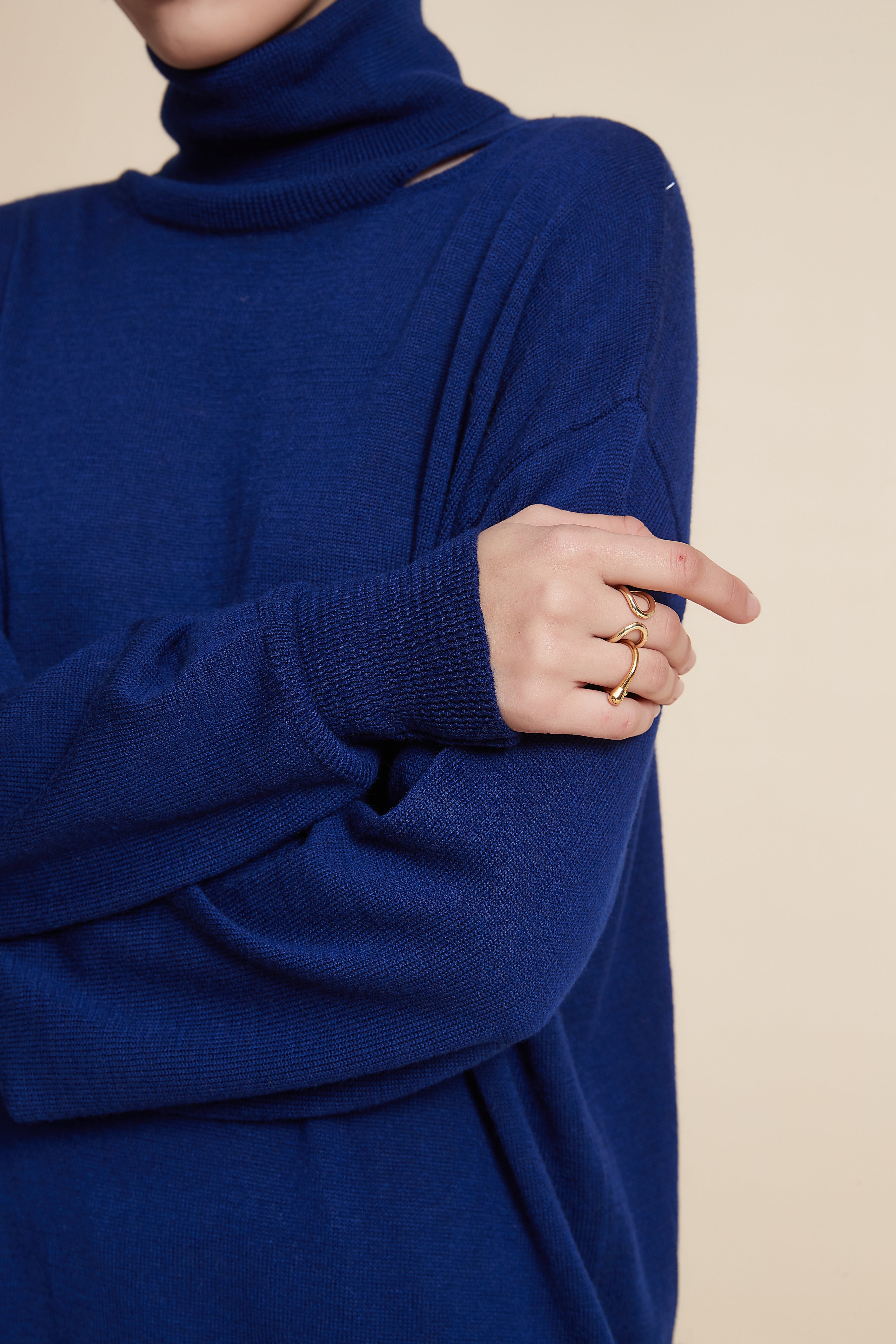 Plain Long Sleeve Sweater With High Collar