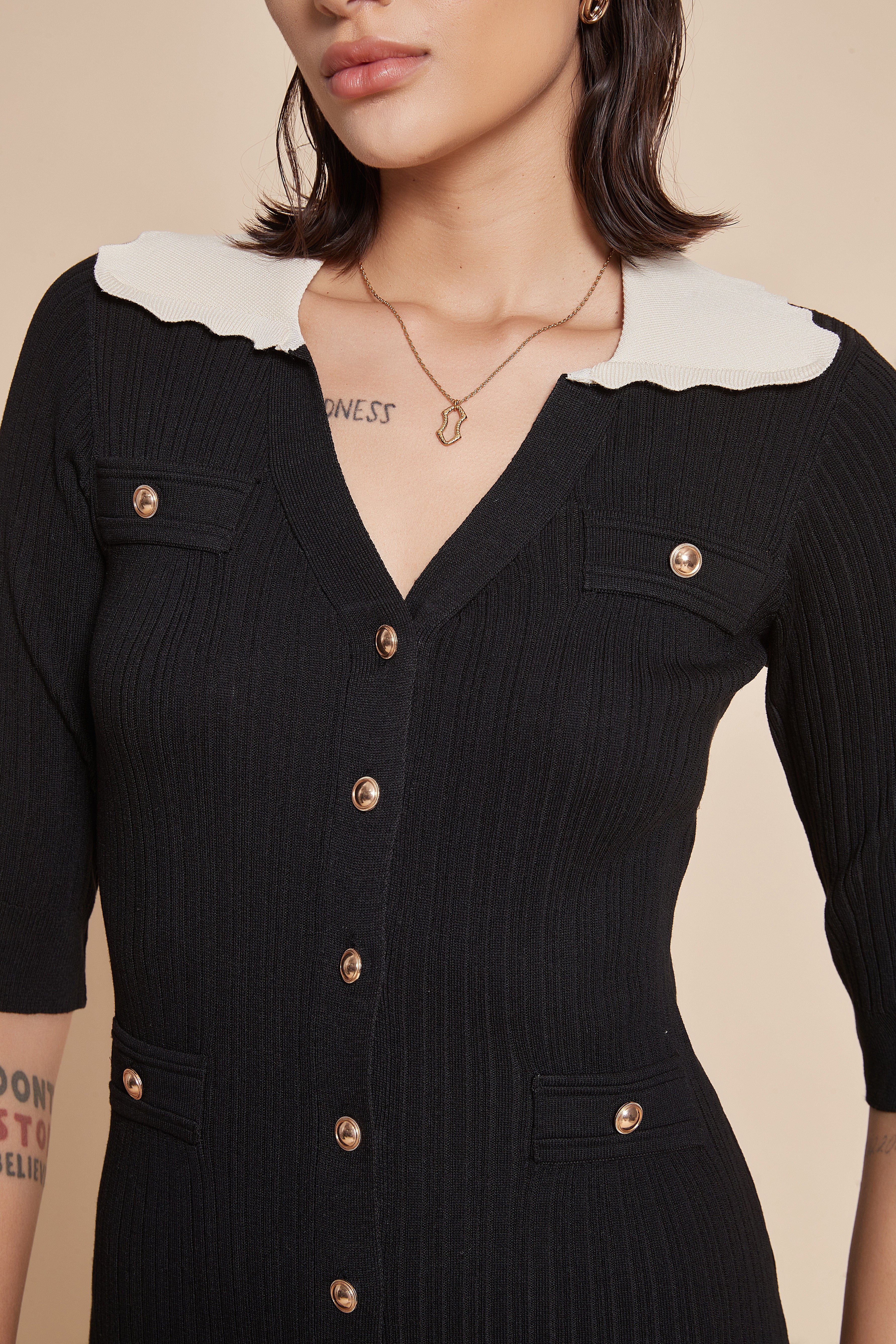 Yola Midi Dress with Half Sleeves and Front Buttons