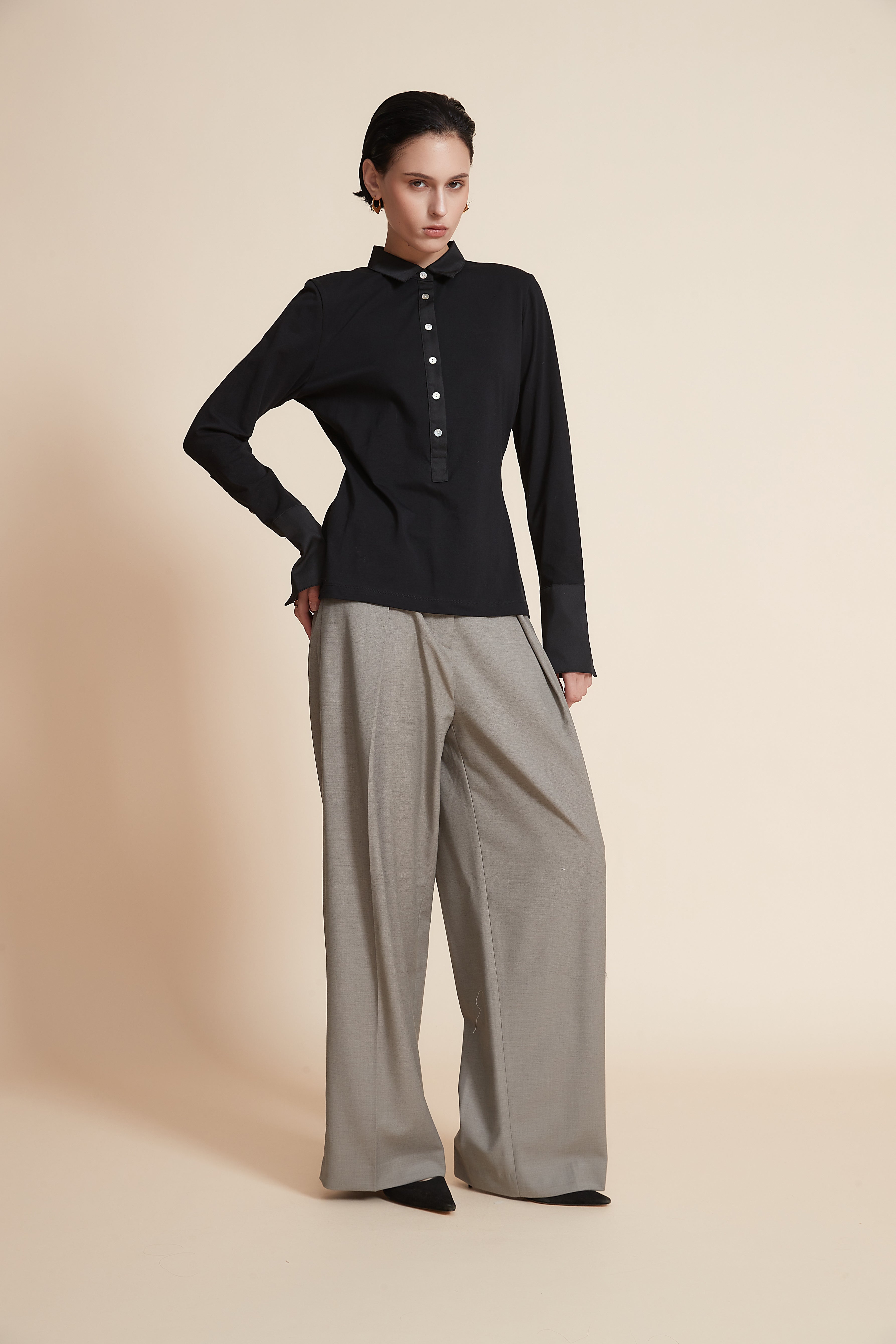 Plain Wide Leg High-Waist Trousers