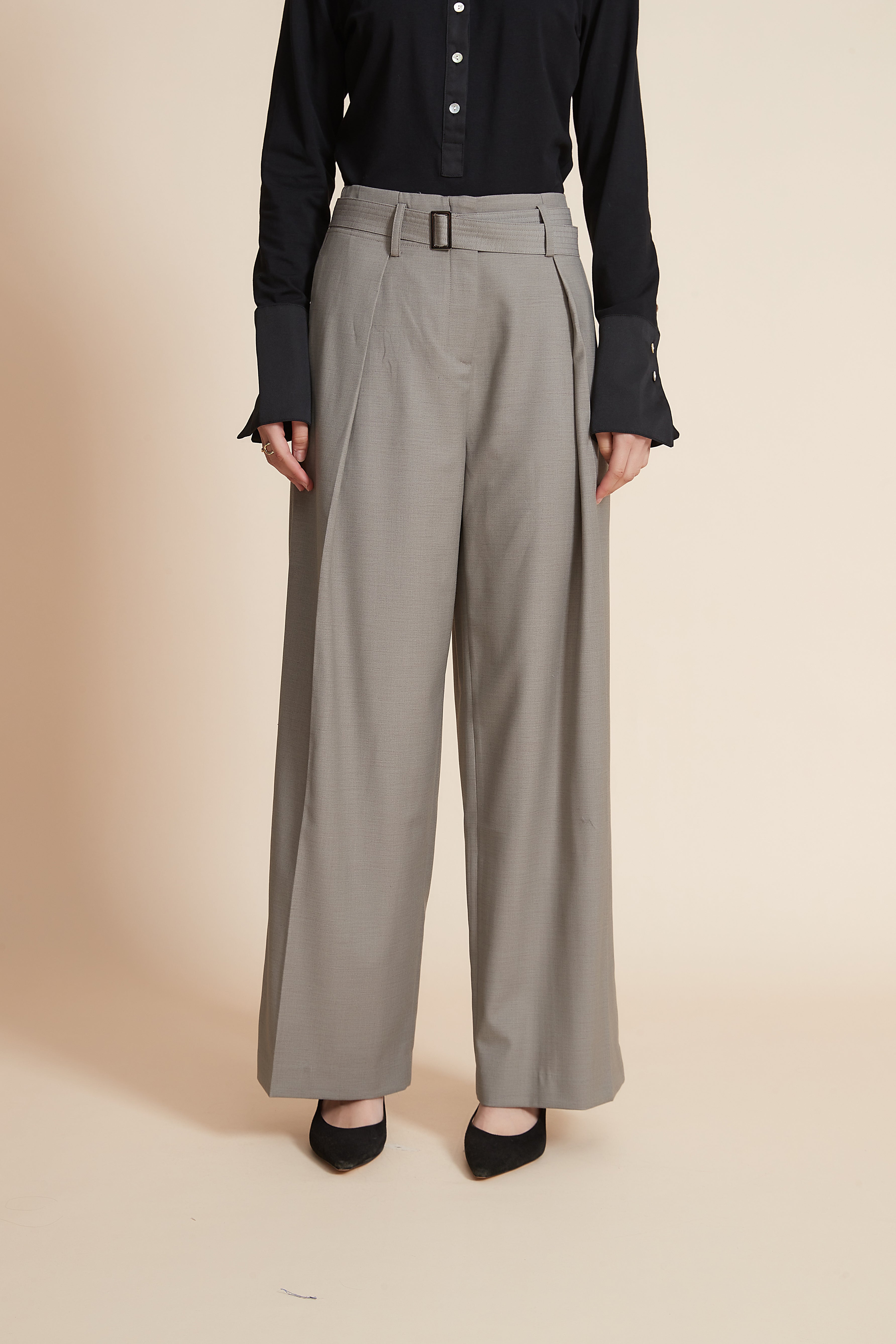 Plain Wide Leg High-Waist Trousers