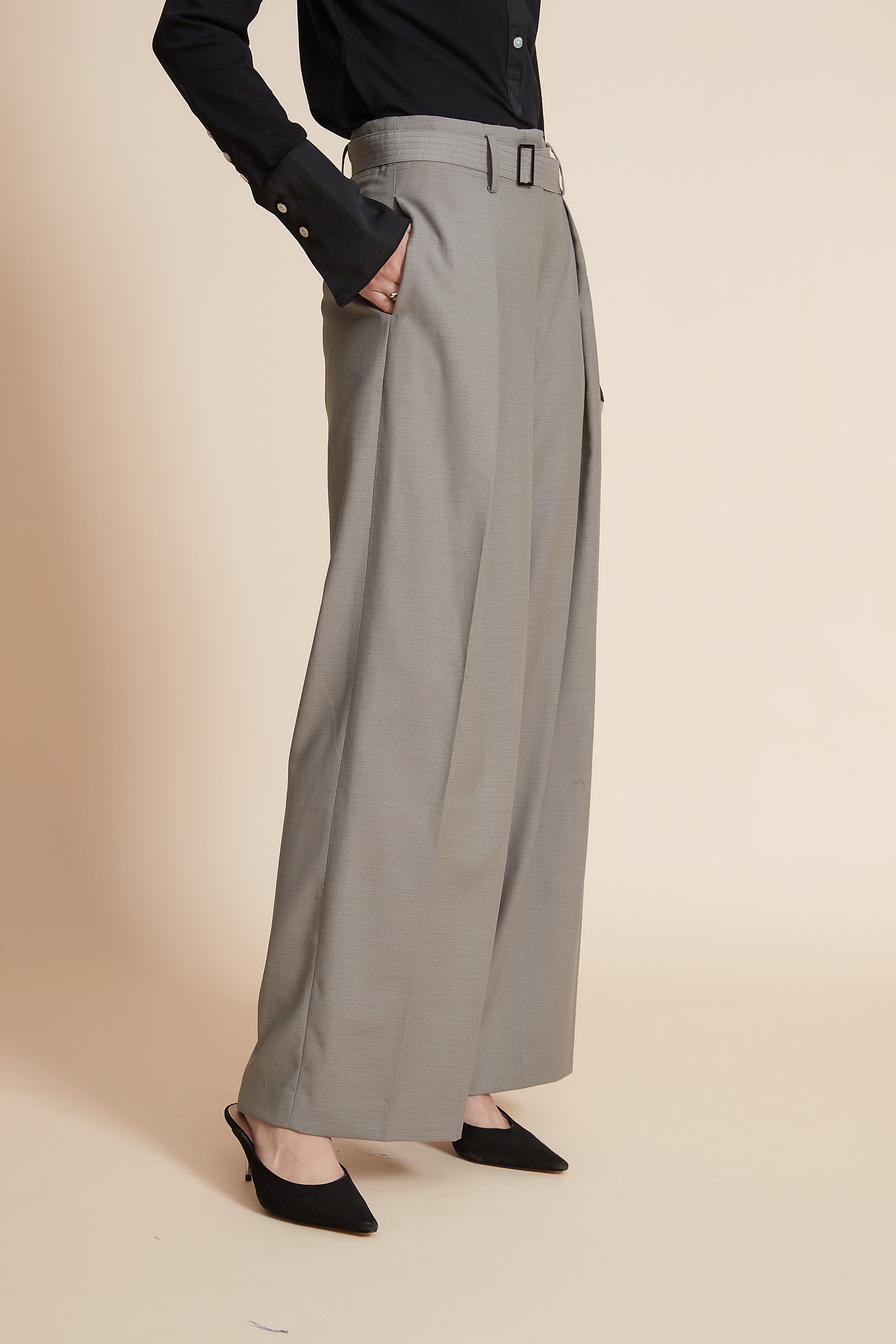 Plain Wide Leg High-Waist Trousers