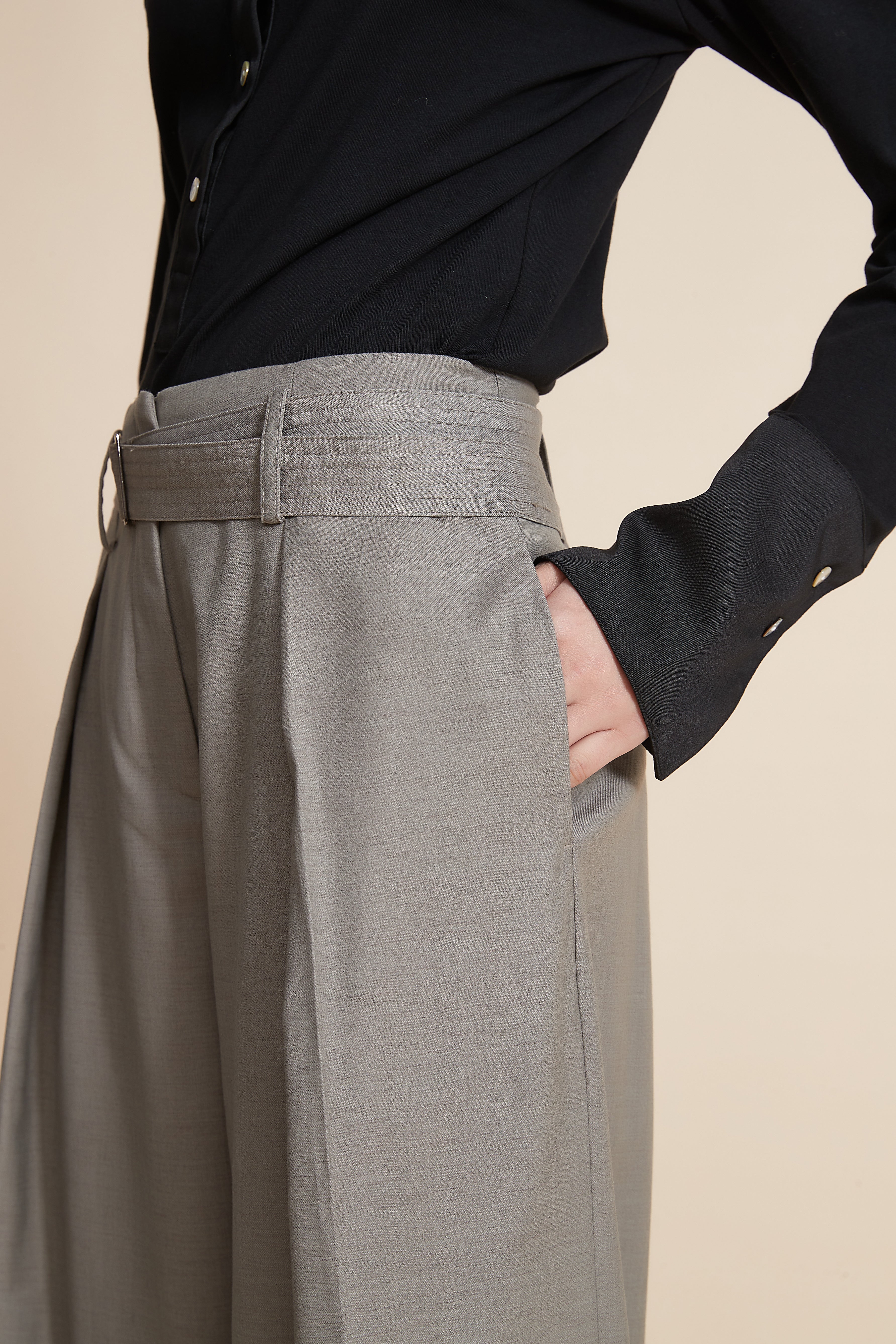 Plain Wide Leg High-Waist Trousers