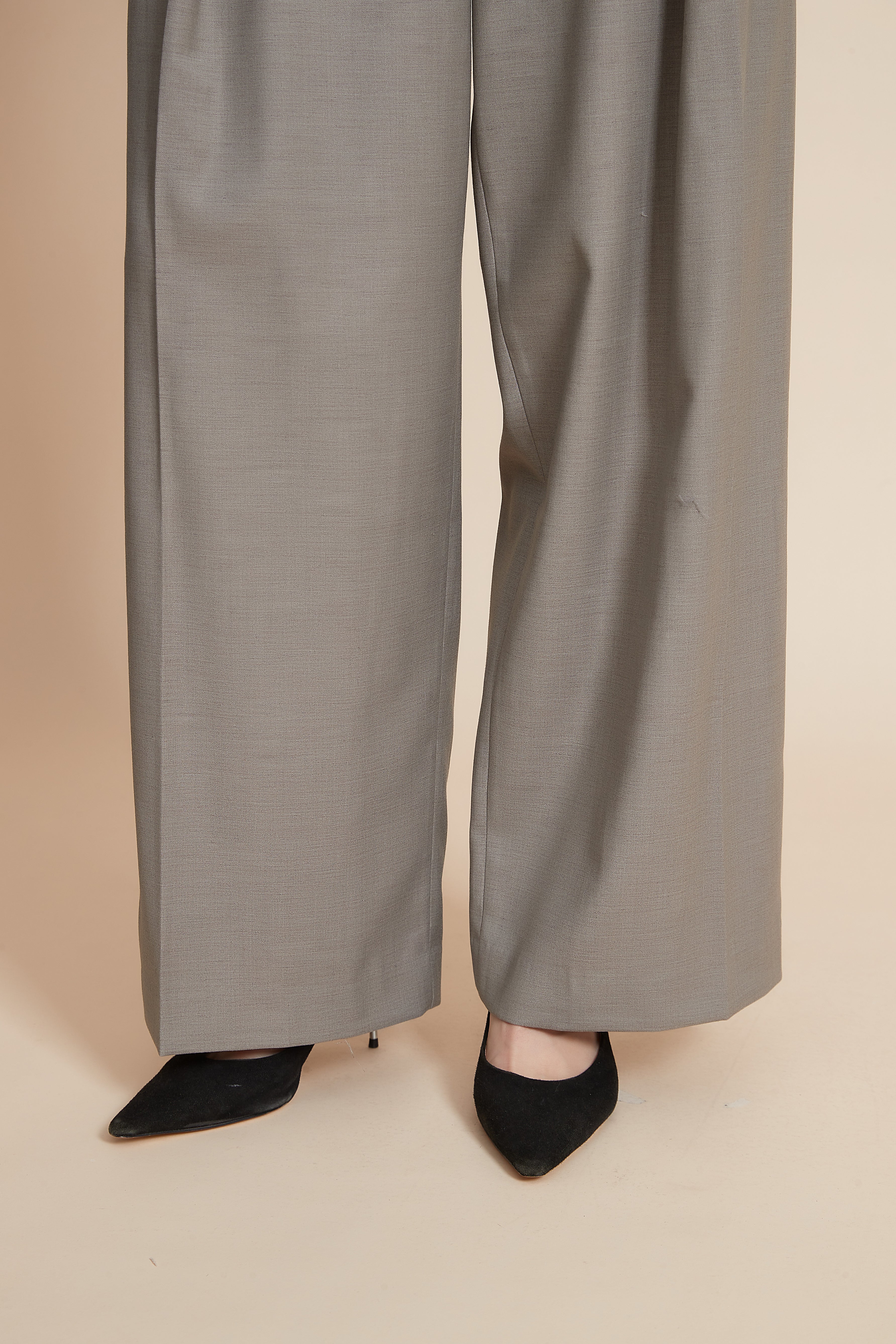 Plain Wide Leg High-Waist Trousers