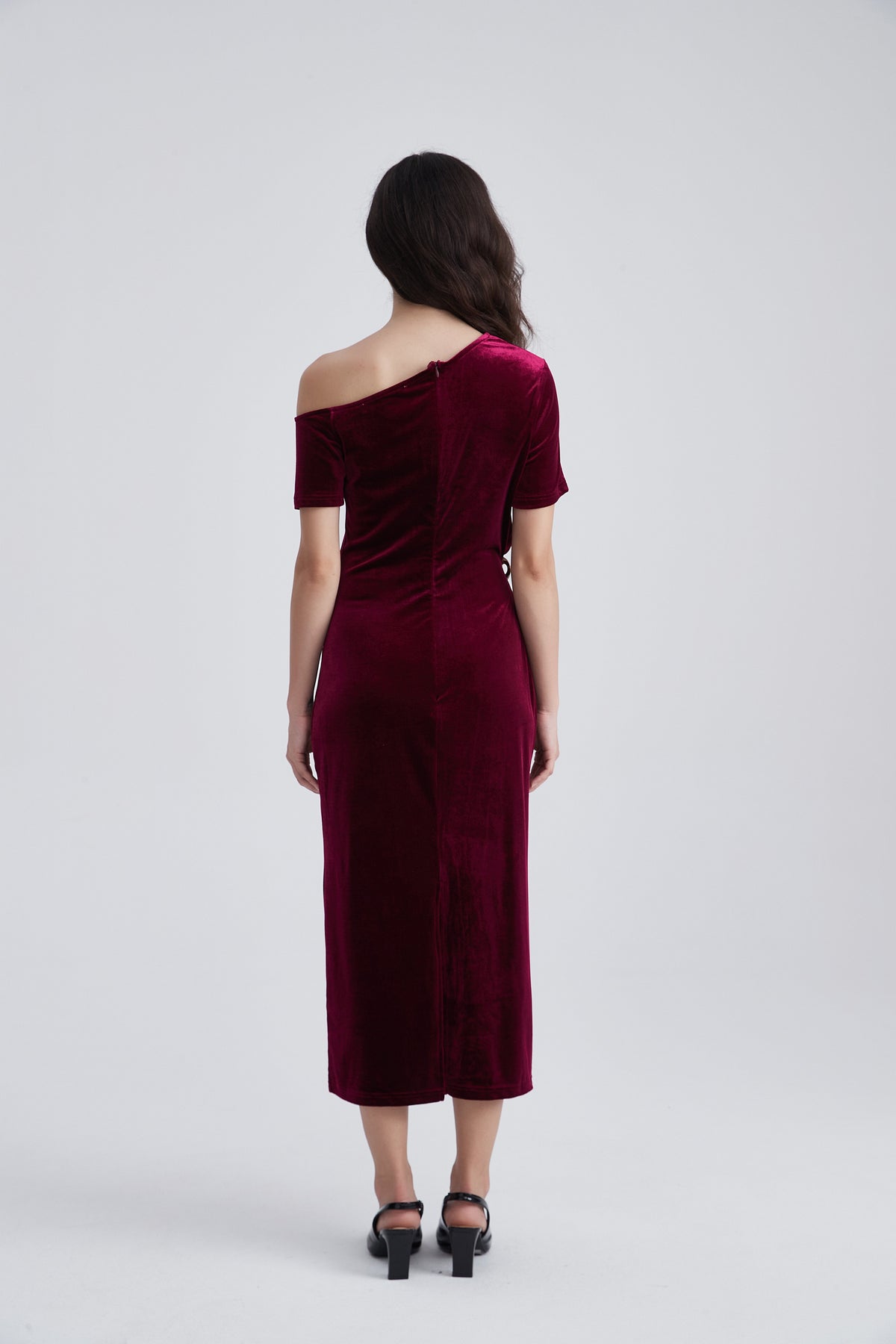 Off-Shoulder Midi Dress with Side Gathering