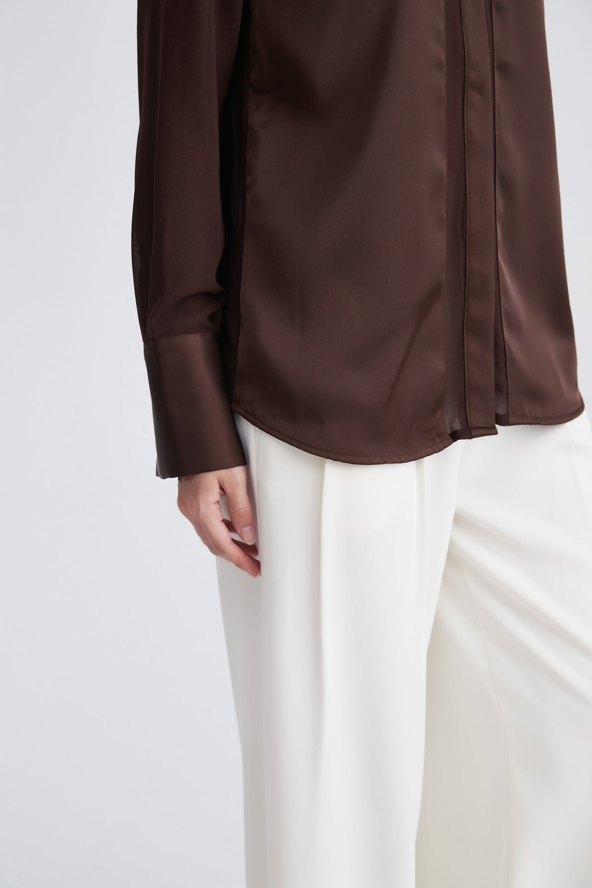 Button-Up Shirt with Draped Front Hem