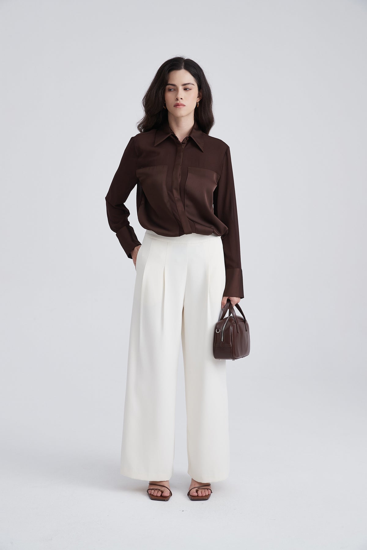 Button-Up Shirt with Draped Front Hem