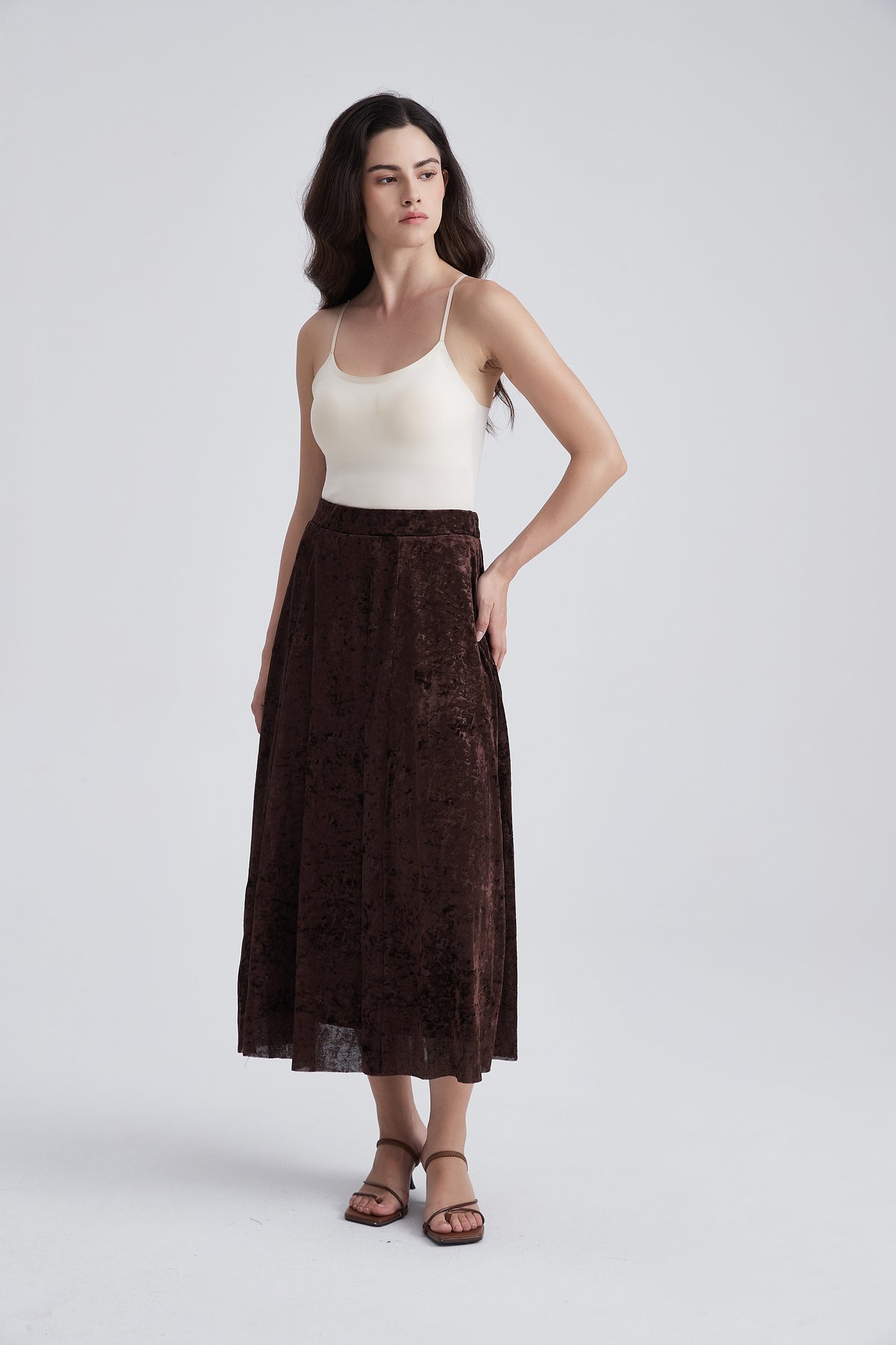 Wide Midi Skirt with Floral Print