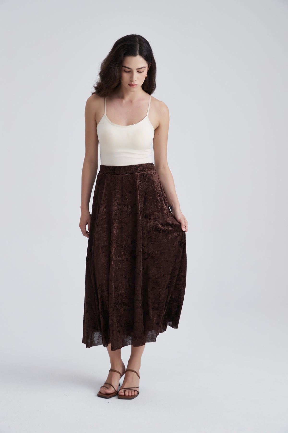 Wide Midi Skirt with Floral Print