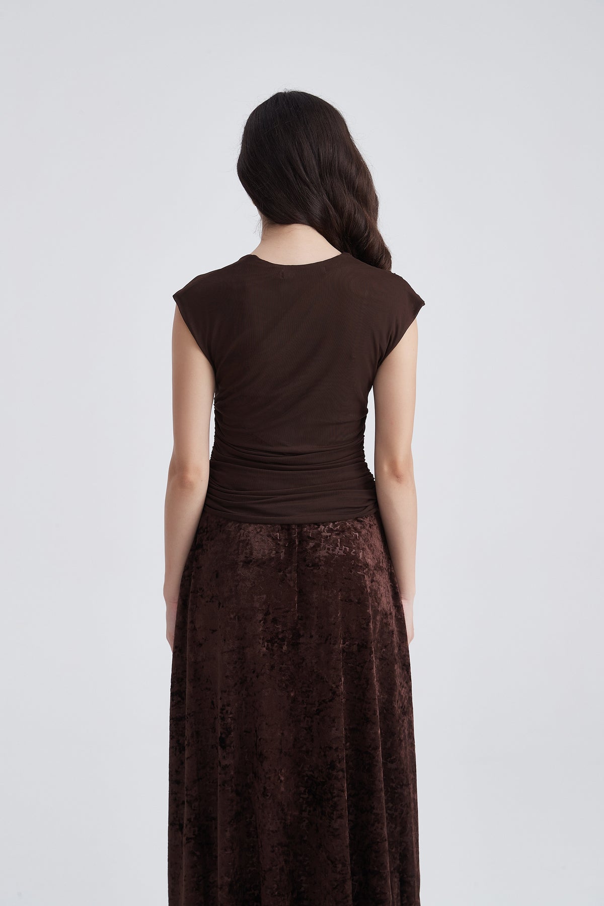 Asymmetrical-Neck Blouse with Side Ruffles