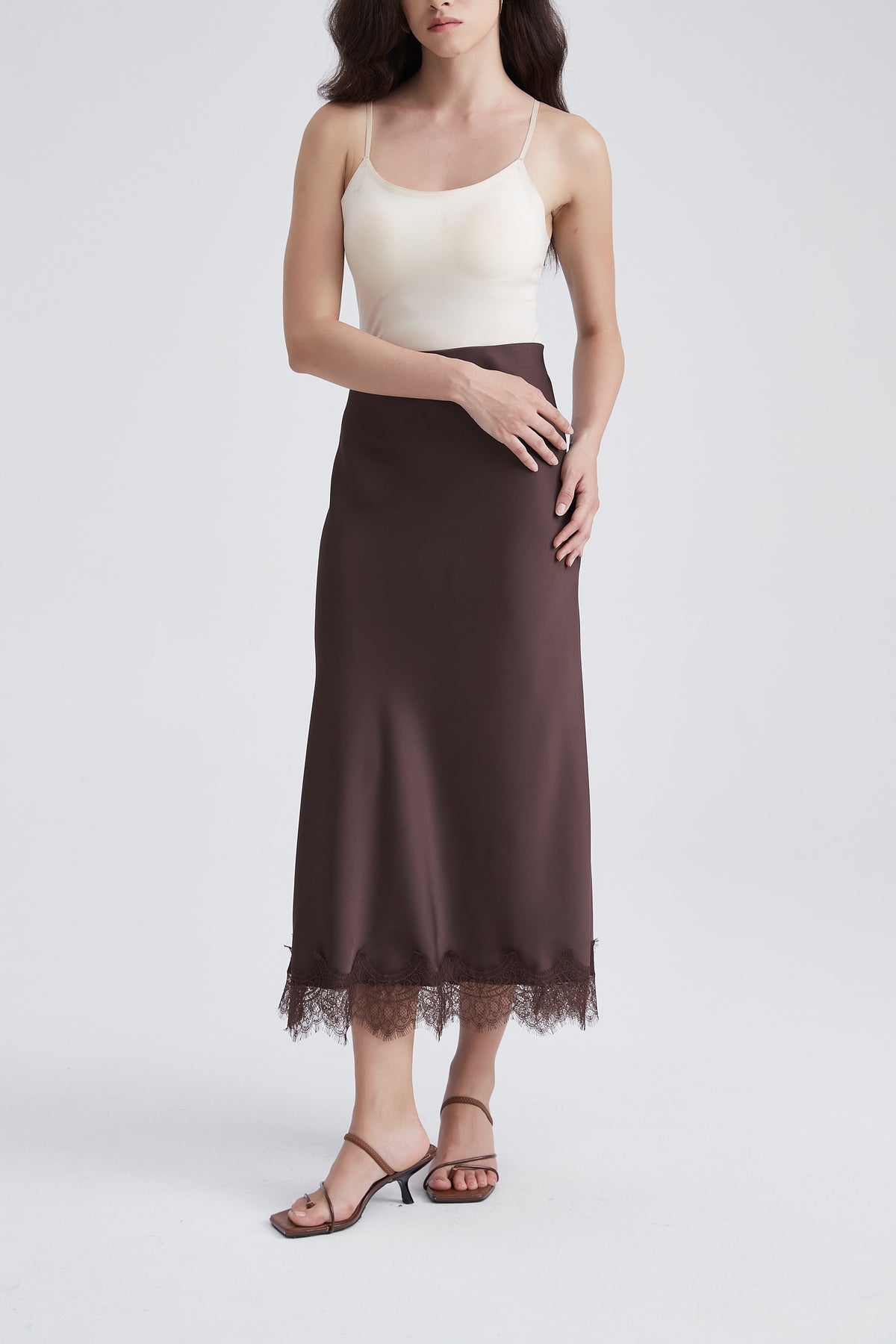 Midi Skirt with Lace Hem