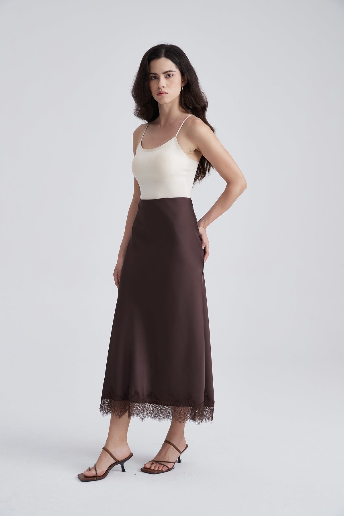 Midi Skirt with Lace Hem