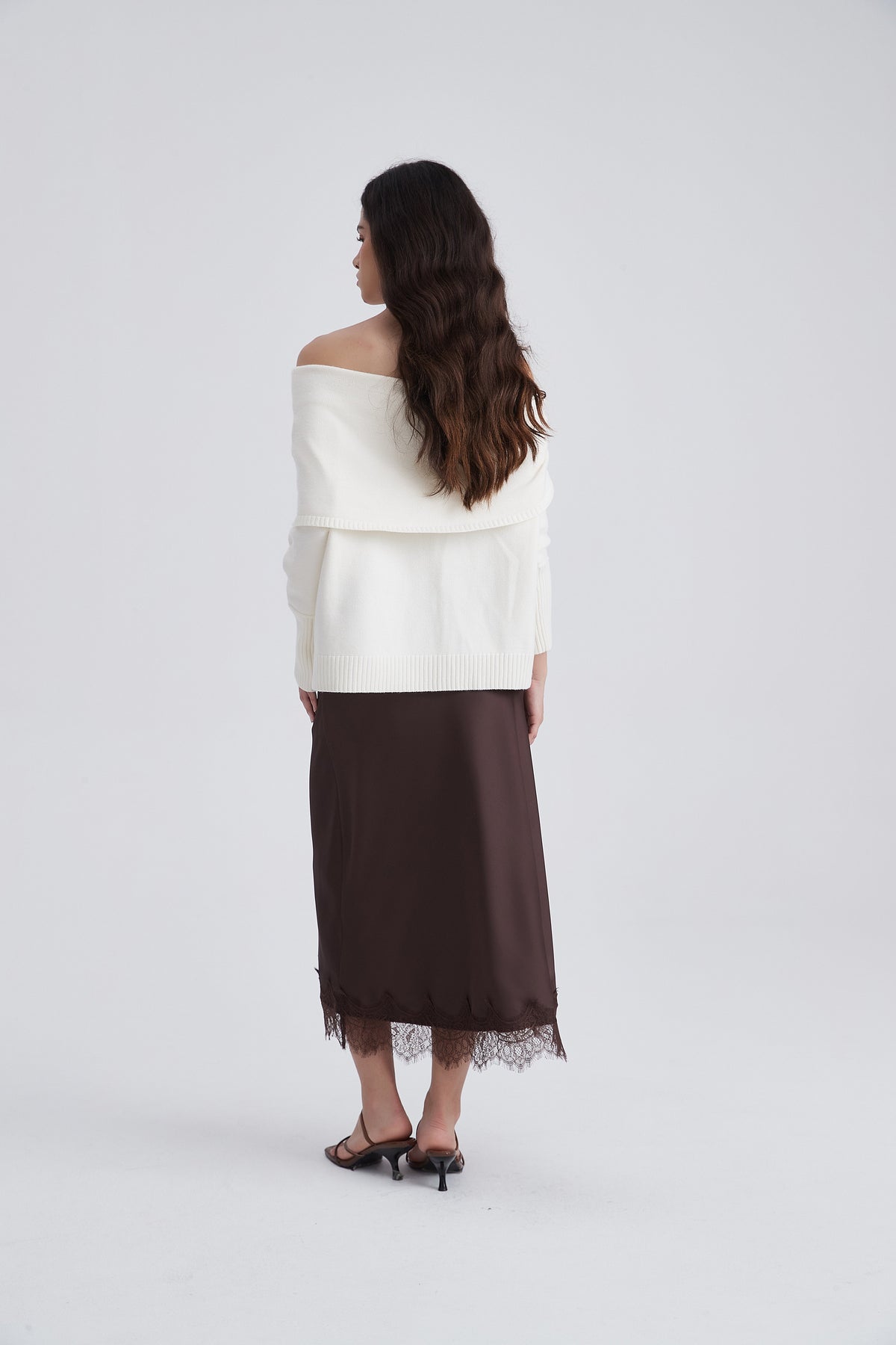 Off-Shoulder Knit Blouse with Folded Neckline