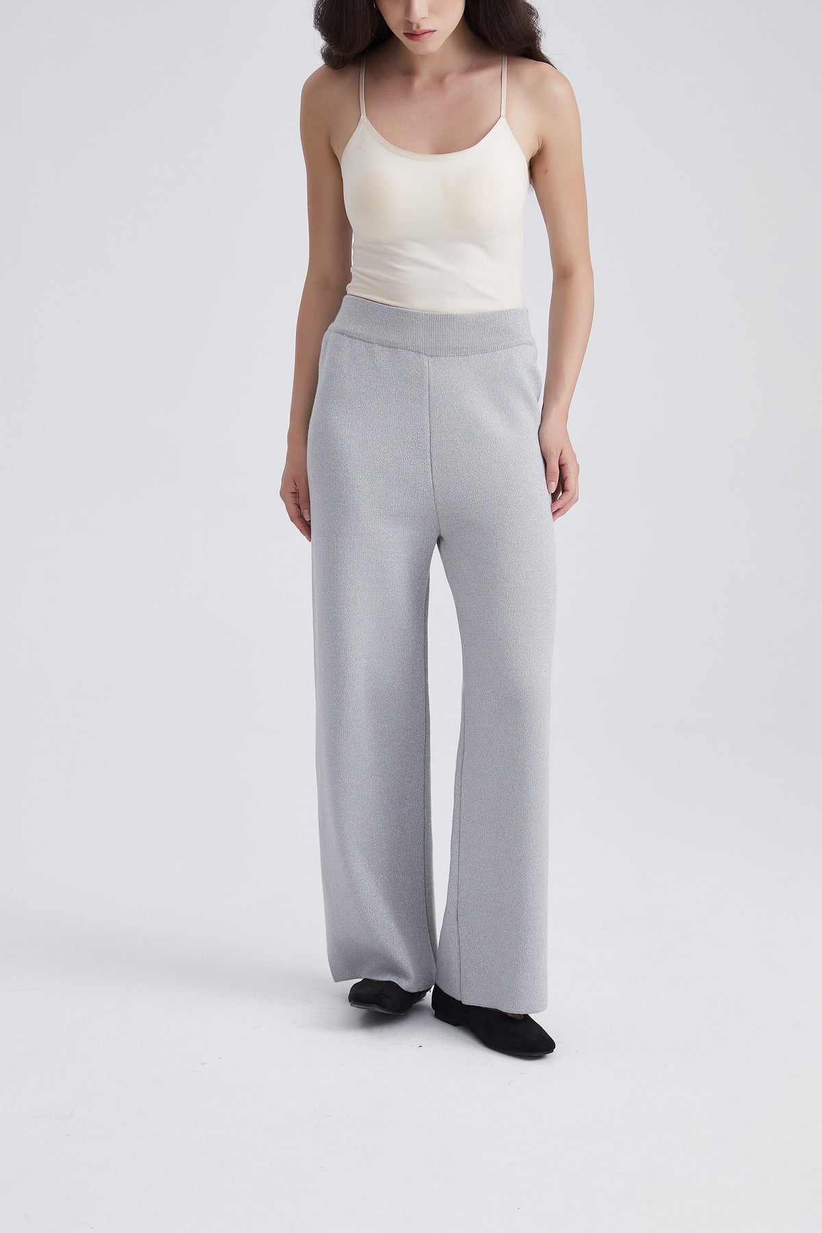 Knitted Wide-Leg Trousers with Elastic Waist
