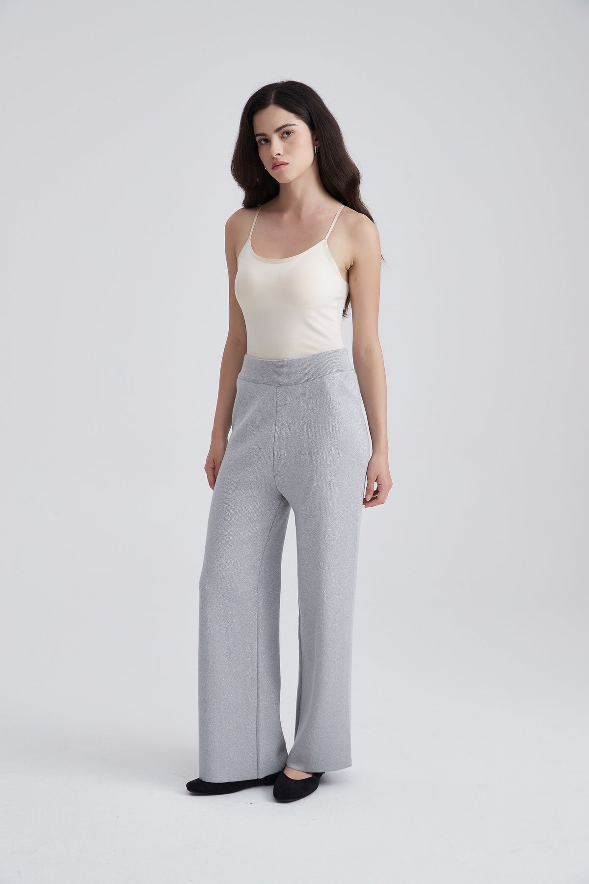 Knitted Wide-Leg Trousers with Elastic Waist
