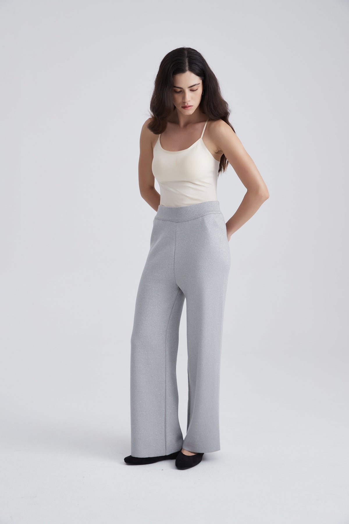 Knitted Wide-Leg Trousers with Elastic Waist