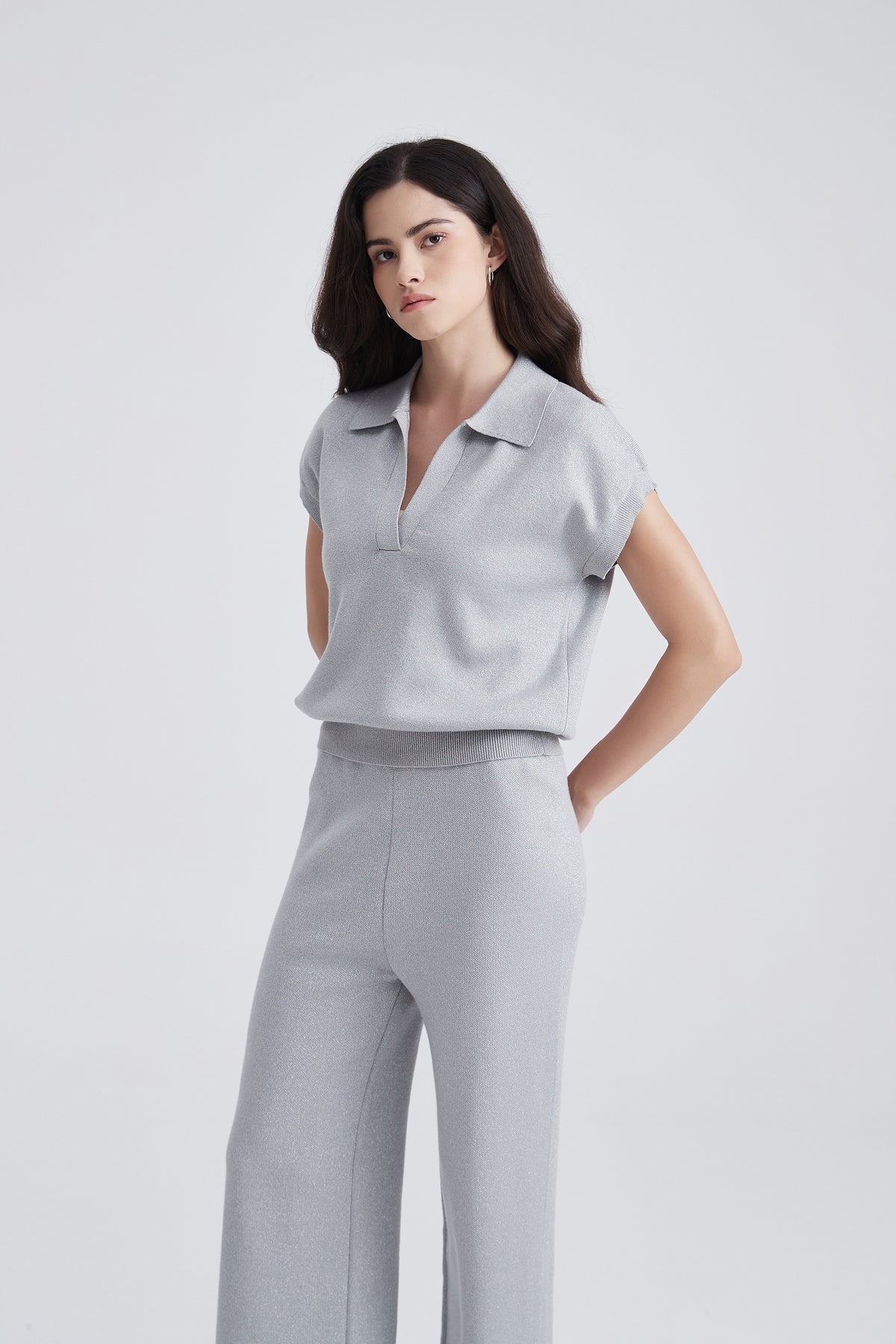 Short-Sleeve Blouse with Open Neckline