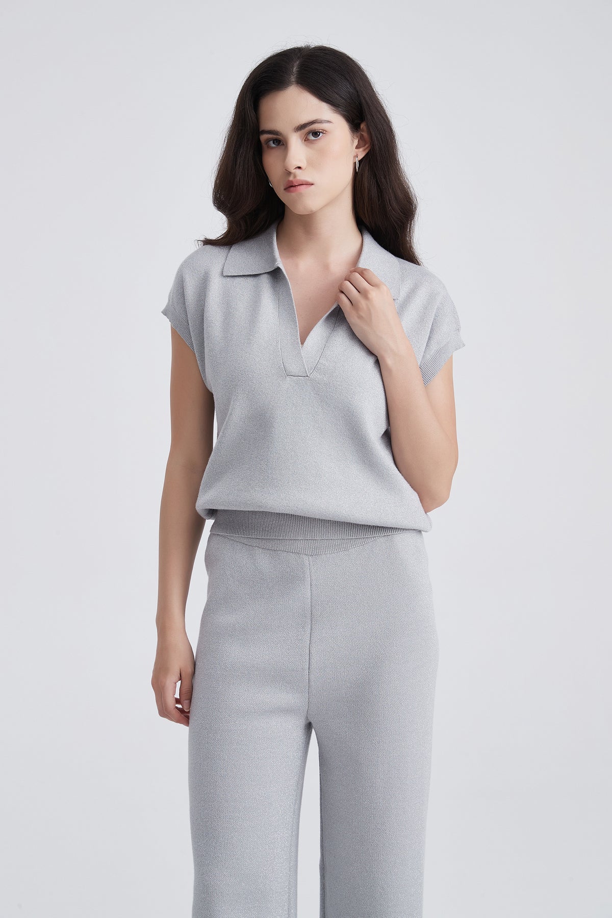 Short-Sleeve Blouse with Open Neckline