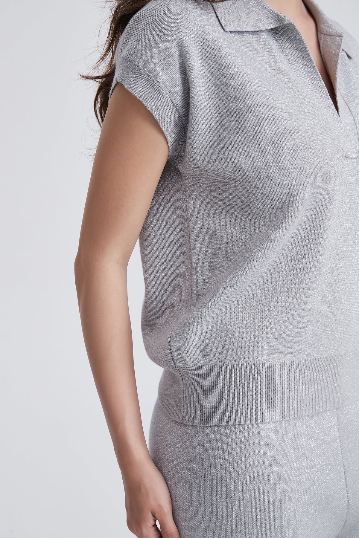 Short-Sleeve Blouse with Open Neckline