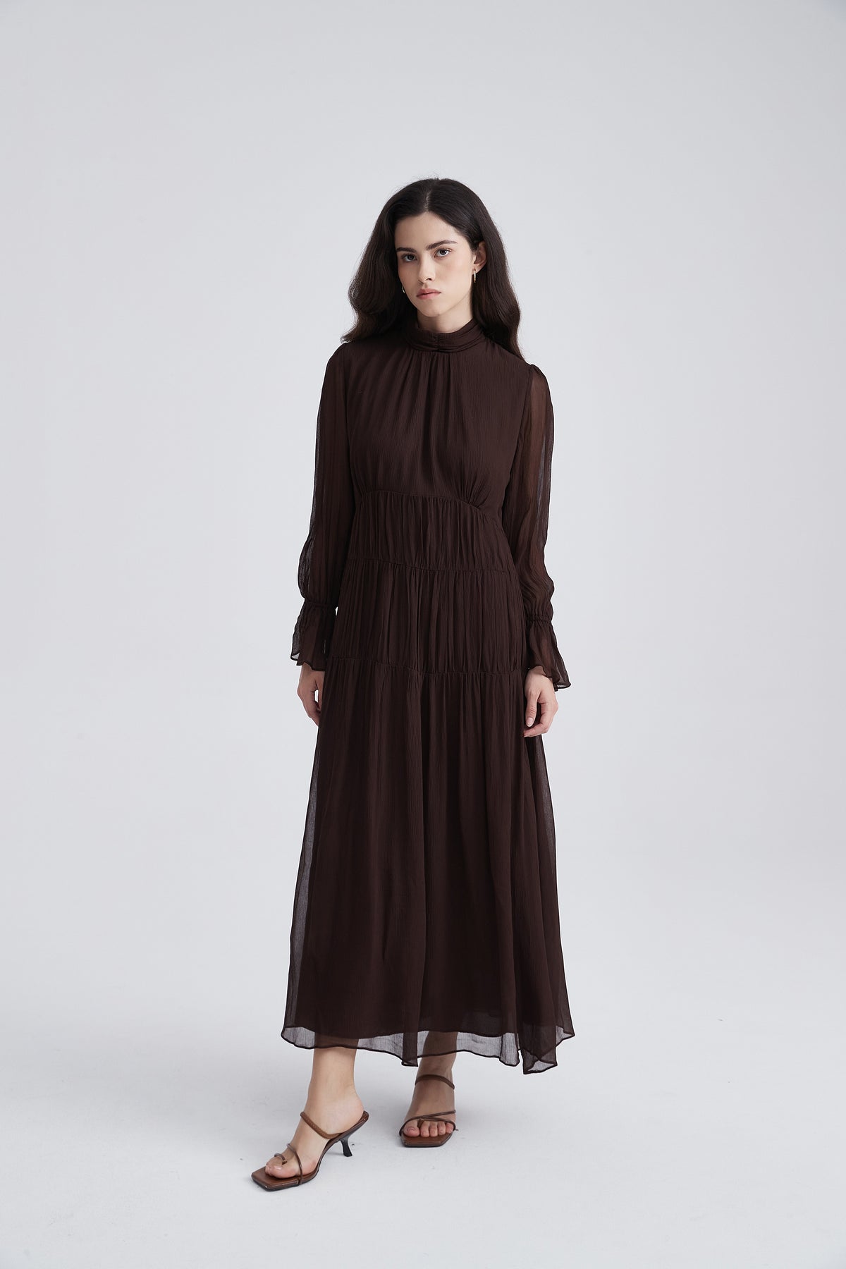 Ruffled Maxi Dress with Long Sleeves