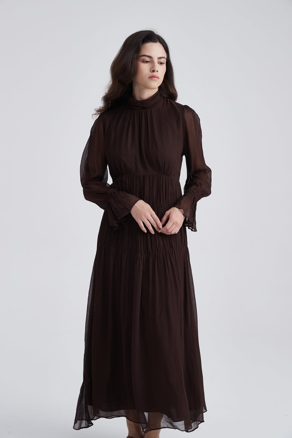 Ruffled Maxi Dress with Long Sleeves