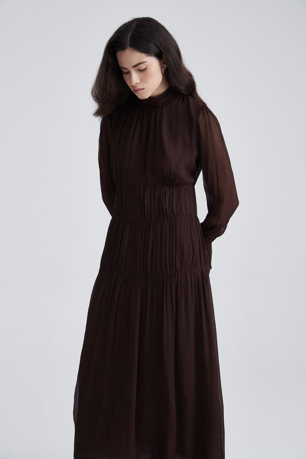Ruffled Maxi Dress with Long Sleeves