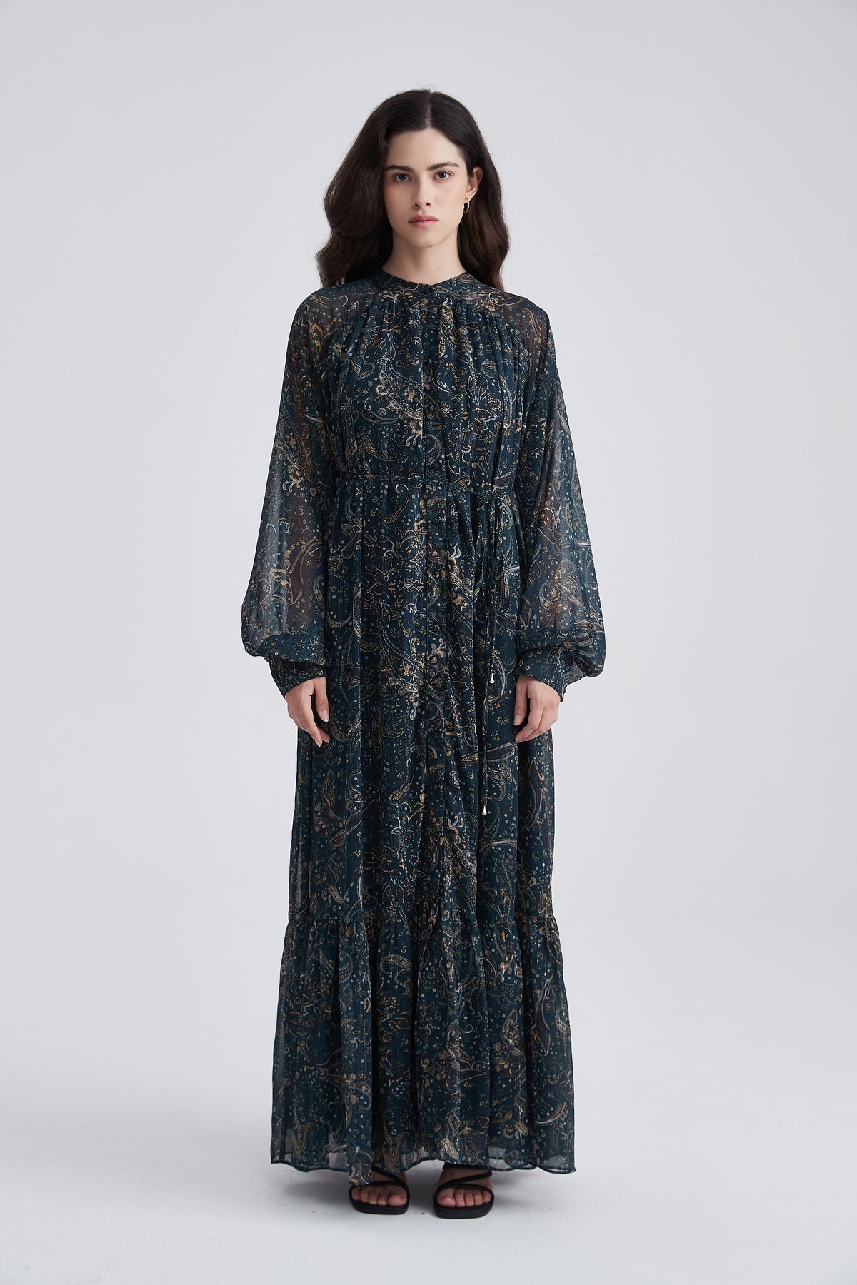 Paisley Maxi Dress with Long Sleeves
