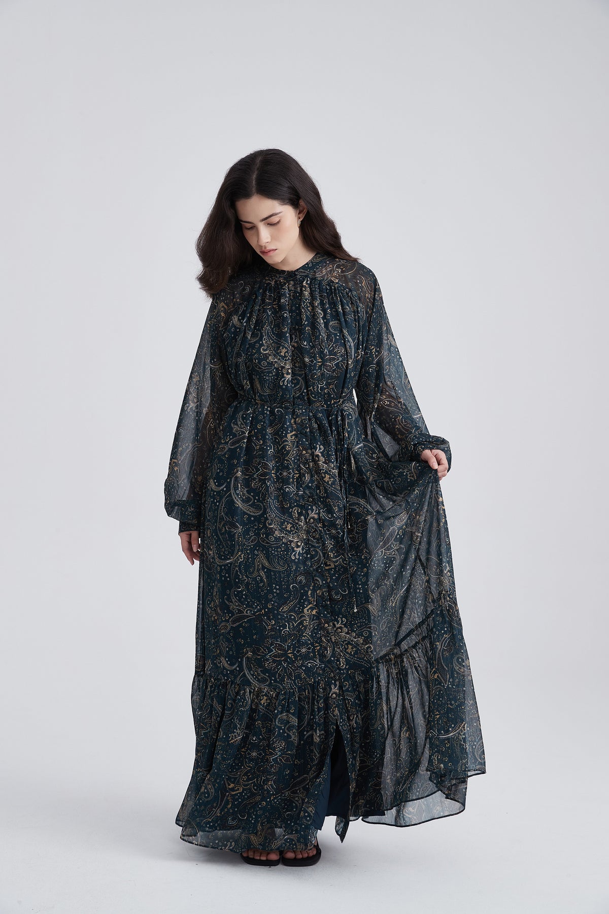 Paisley Maxi Dress with Long Sleeves
