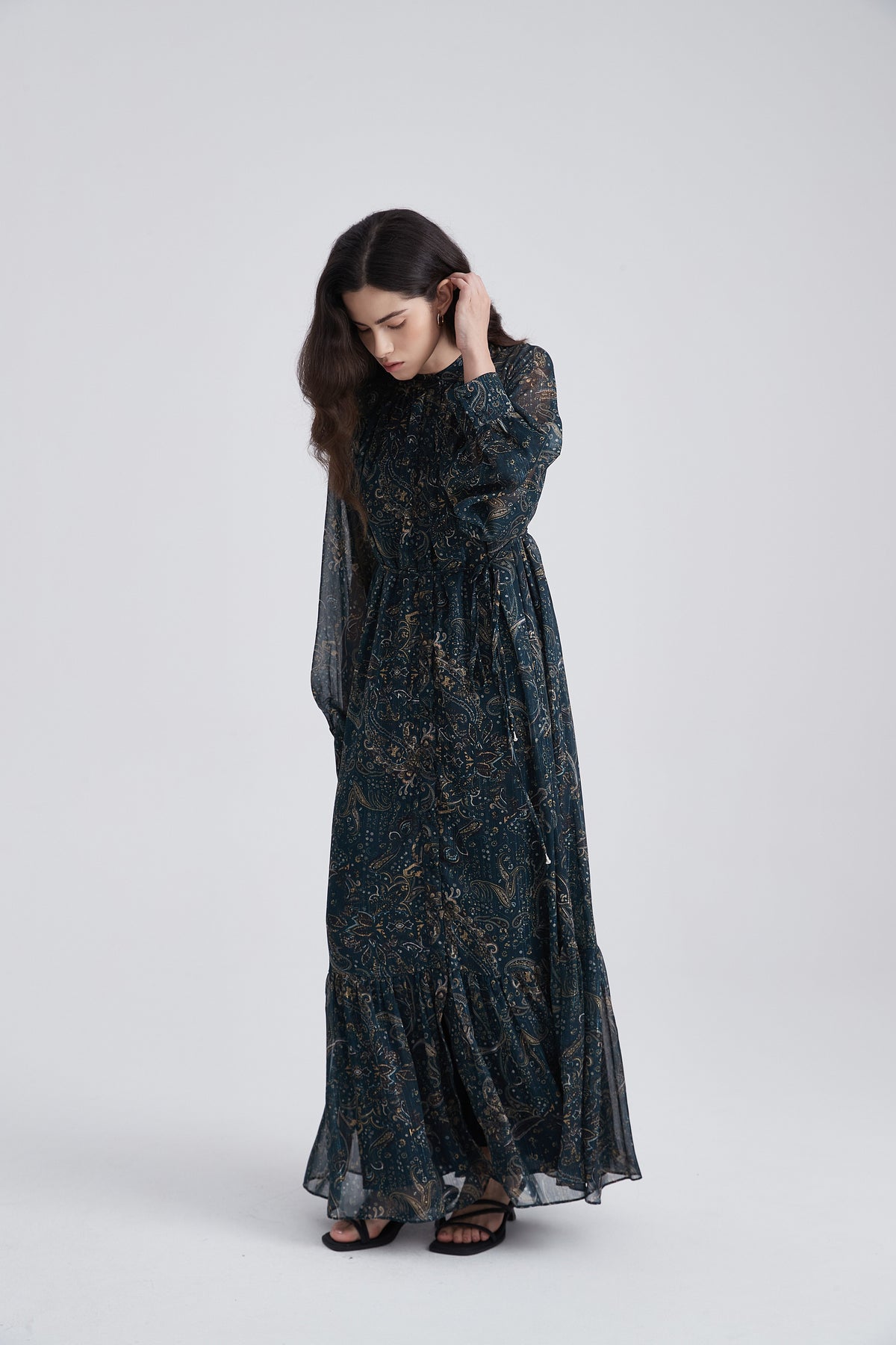 Paisley Maxi Dress with Long Sleeves