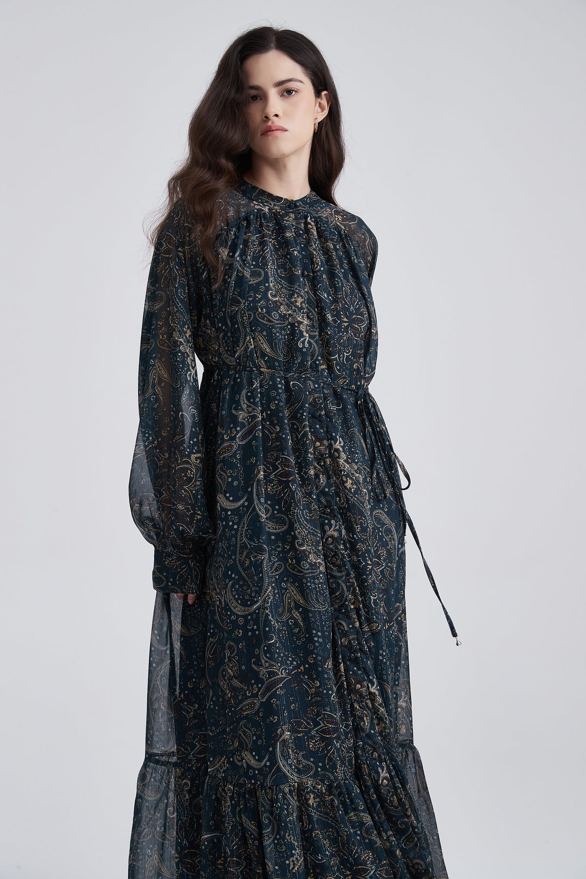 Paisley Maxi Dress with Long Sleeves