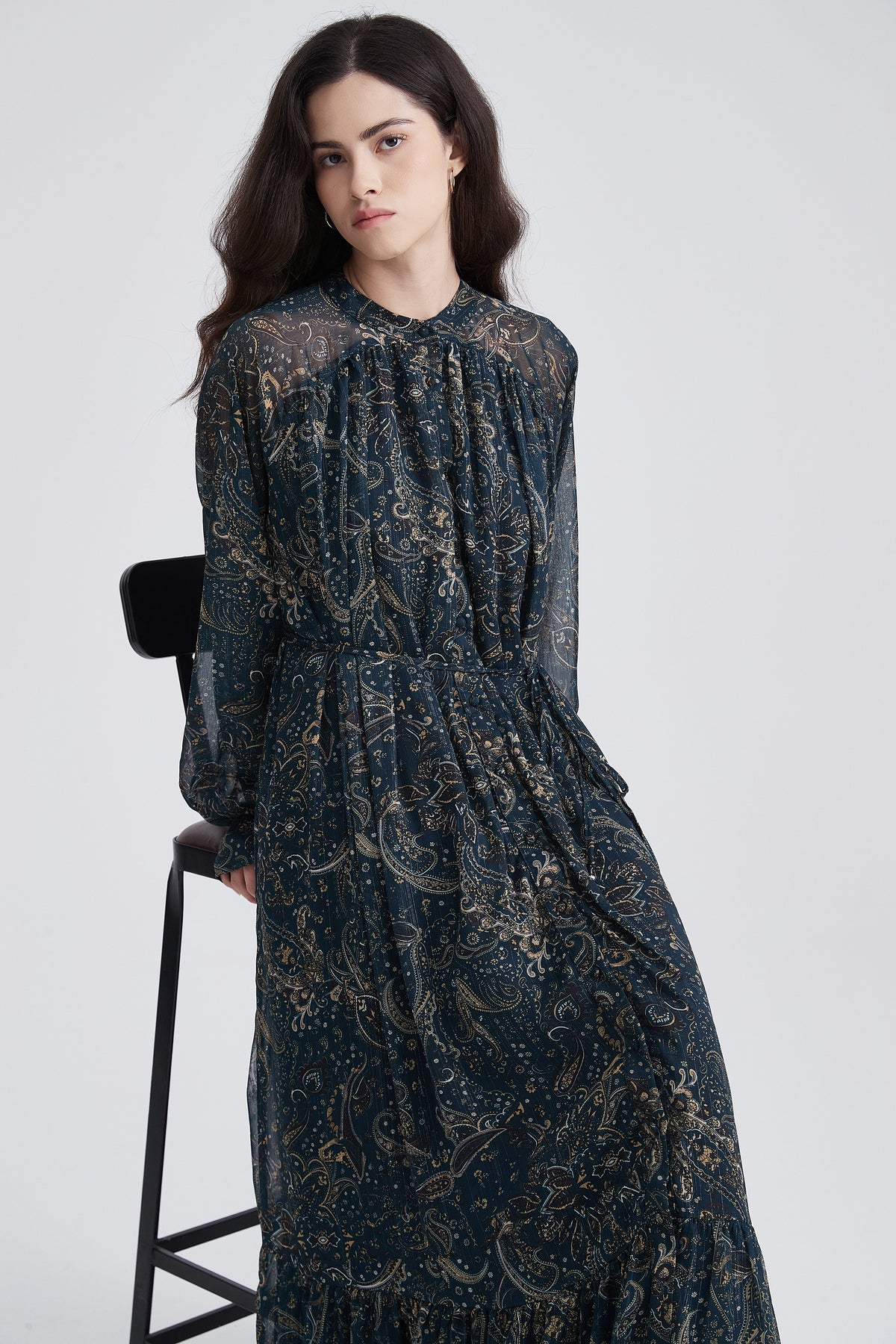 Paisley Maxi Dress with Long Sleeves