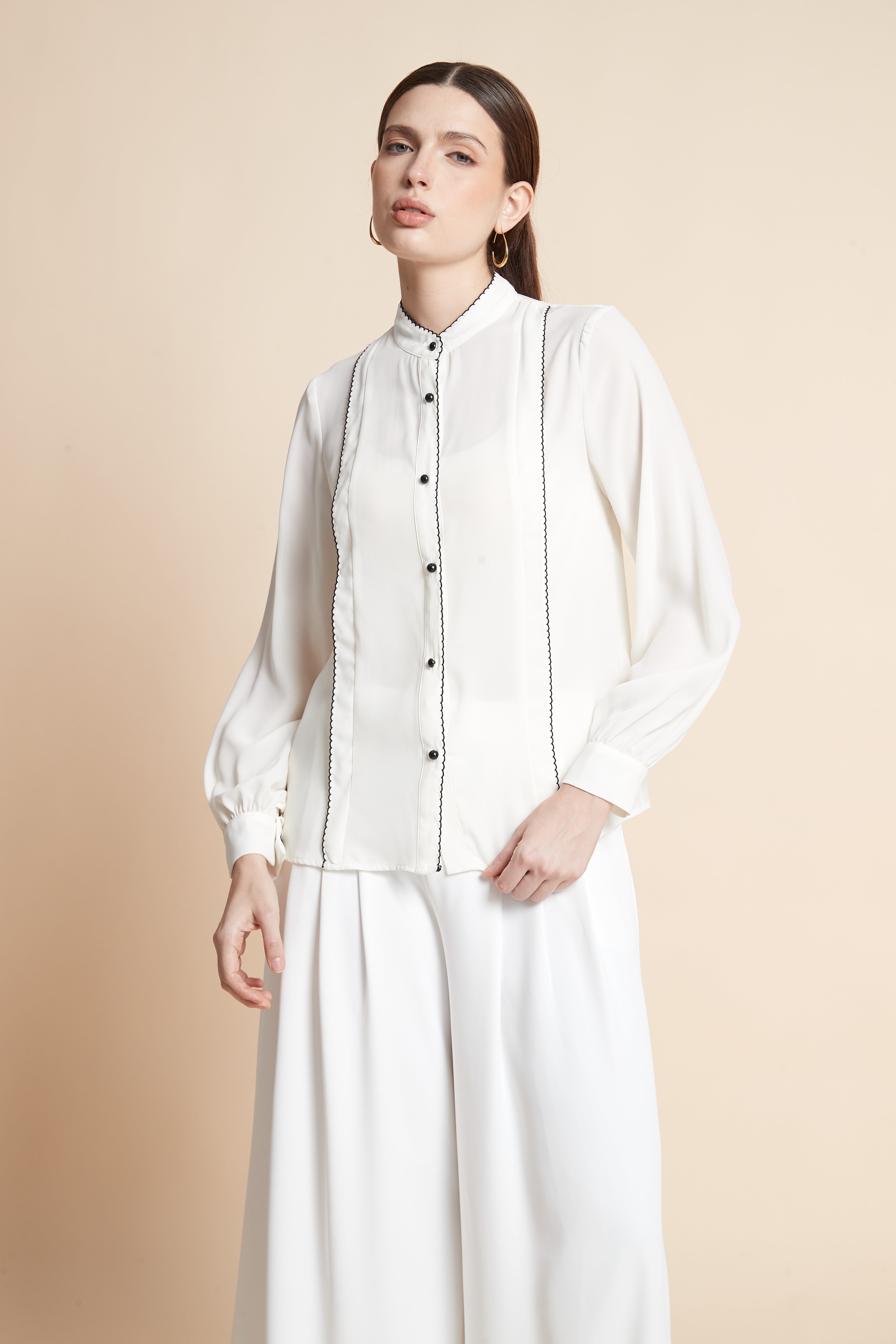 Long Sleeve Button-Front Top