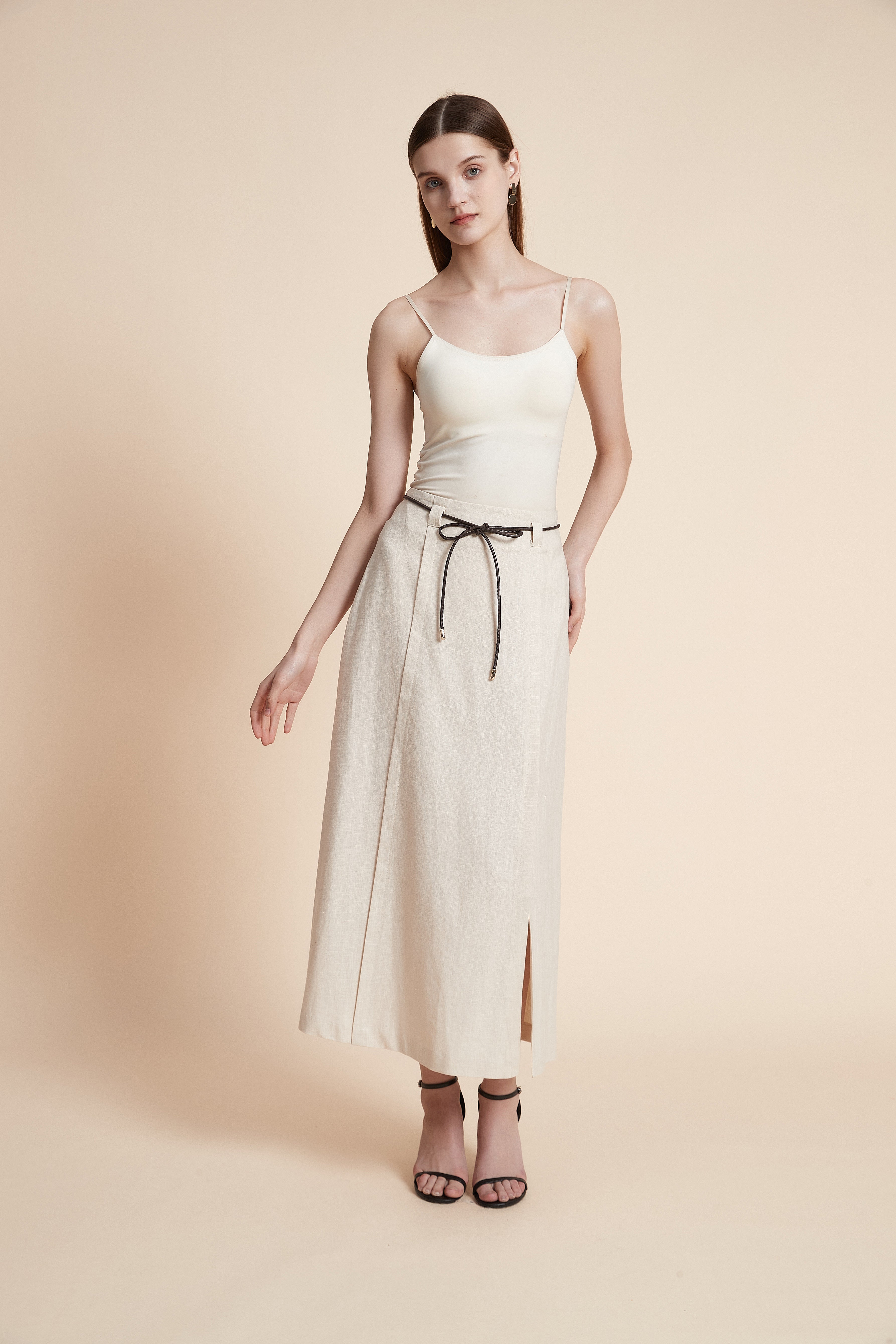 Solid Midi Skirt with Side Slit
