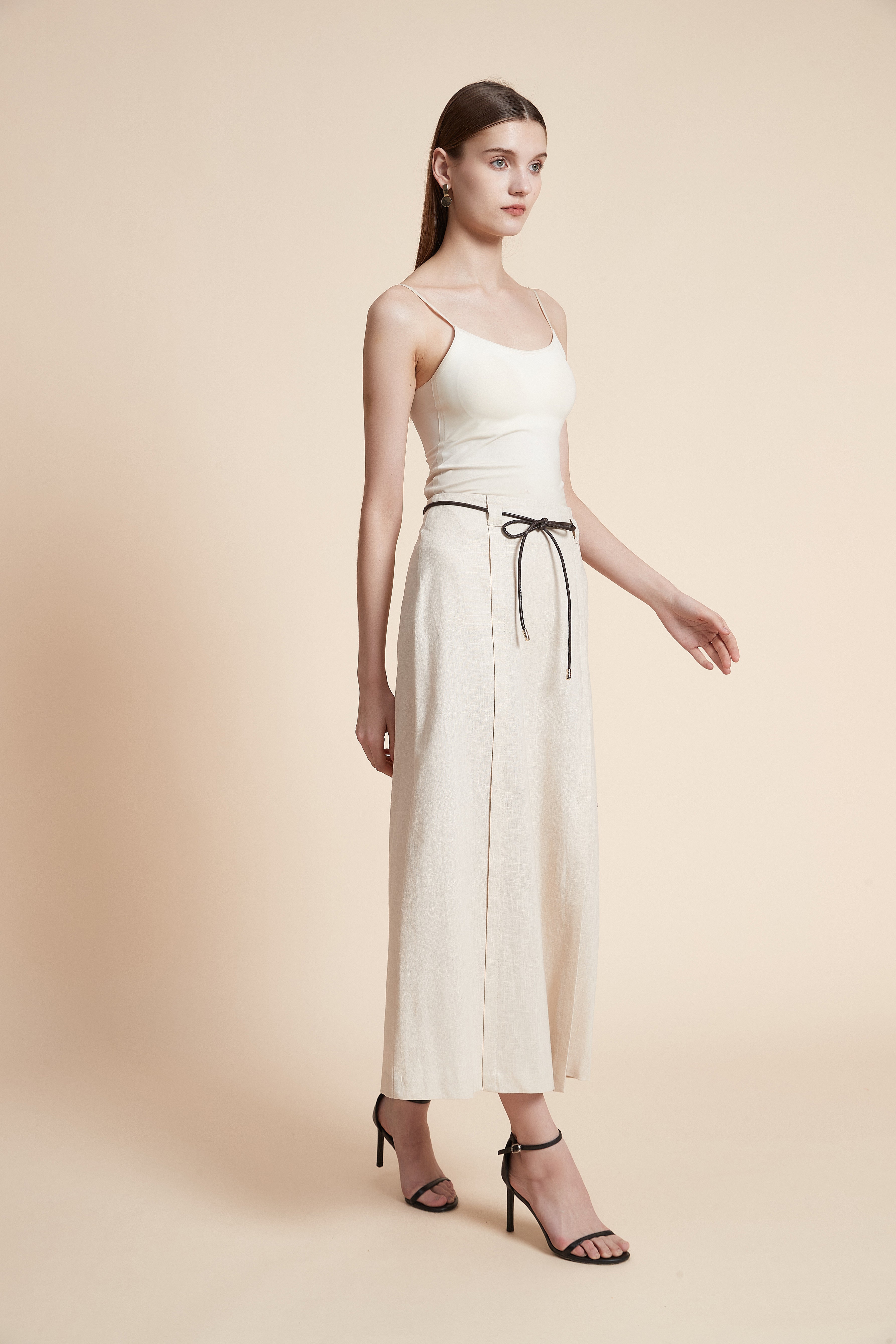Solid Midi Skirt with Side Slit