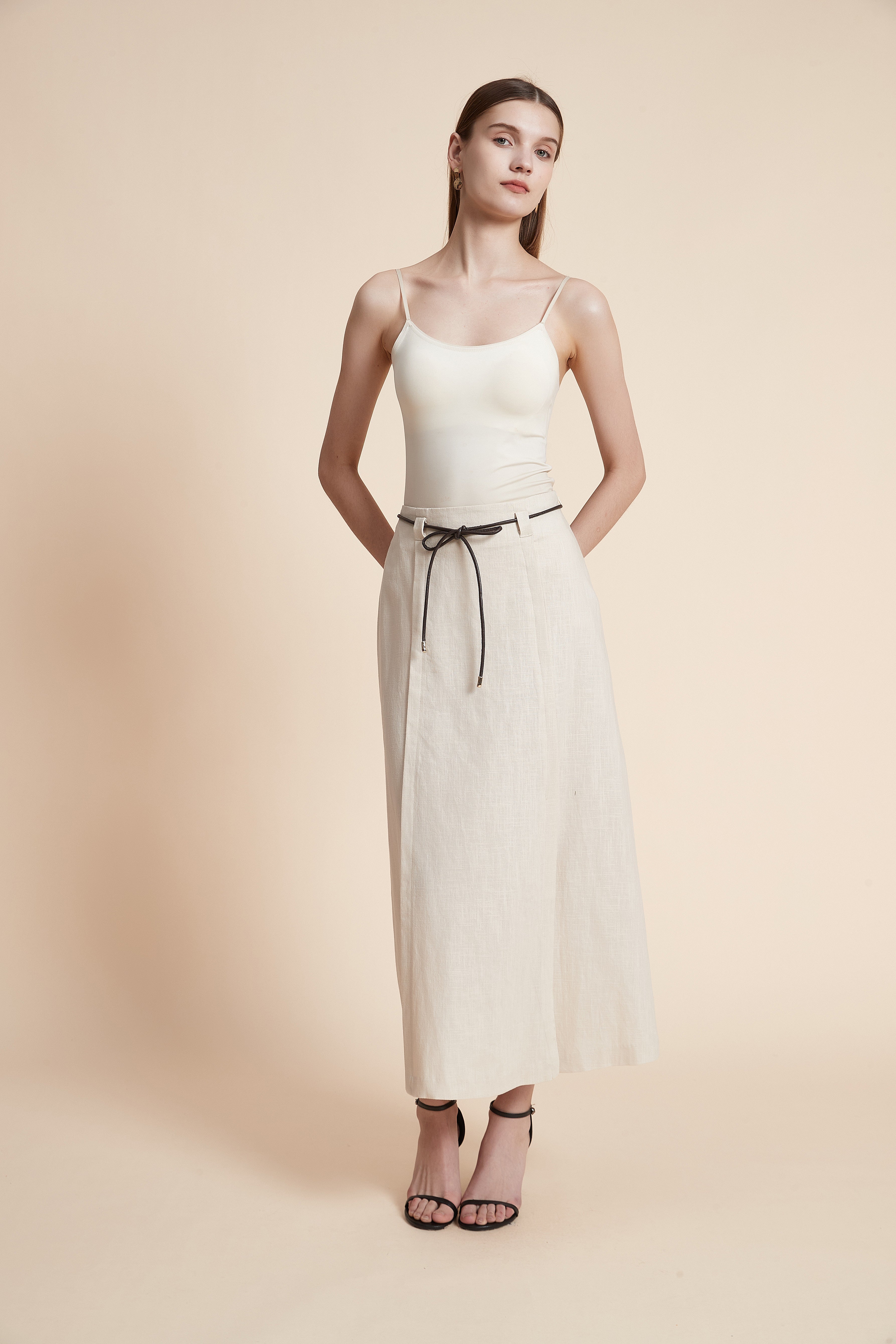 Solid Midi Skirt with Side Slit