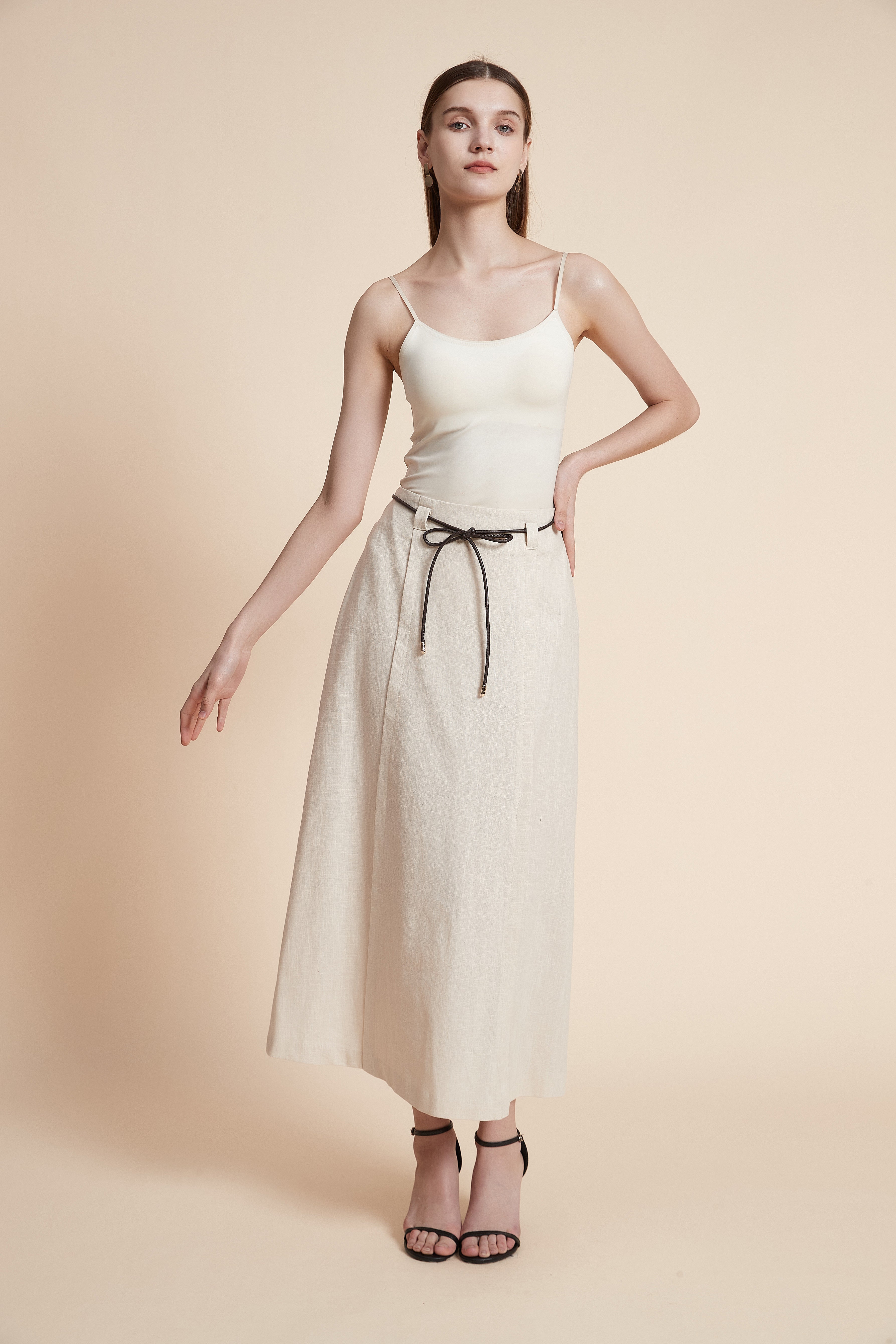 Solid Midi Skirt with Side Slit