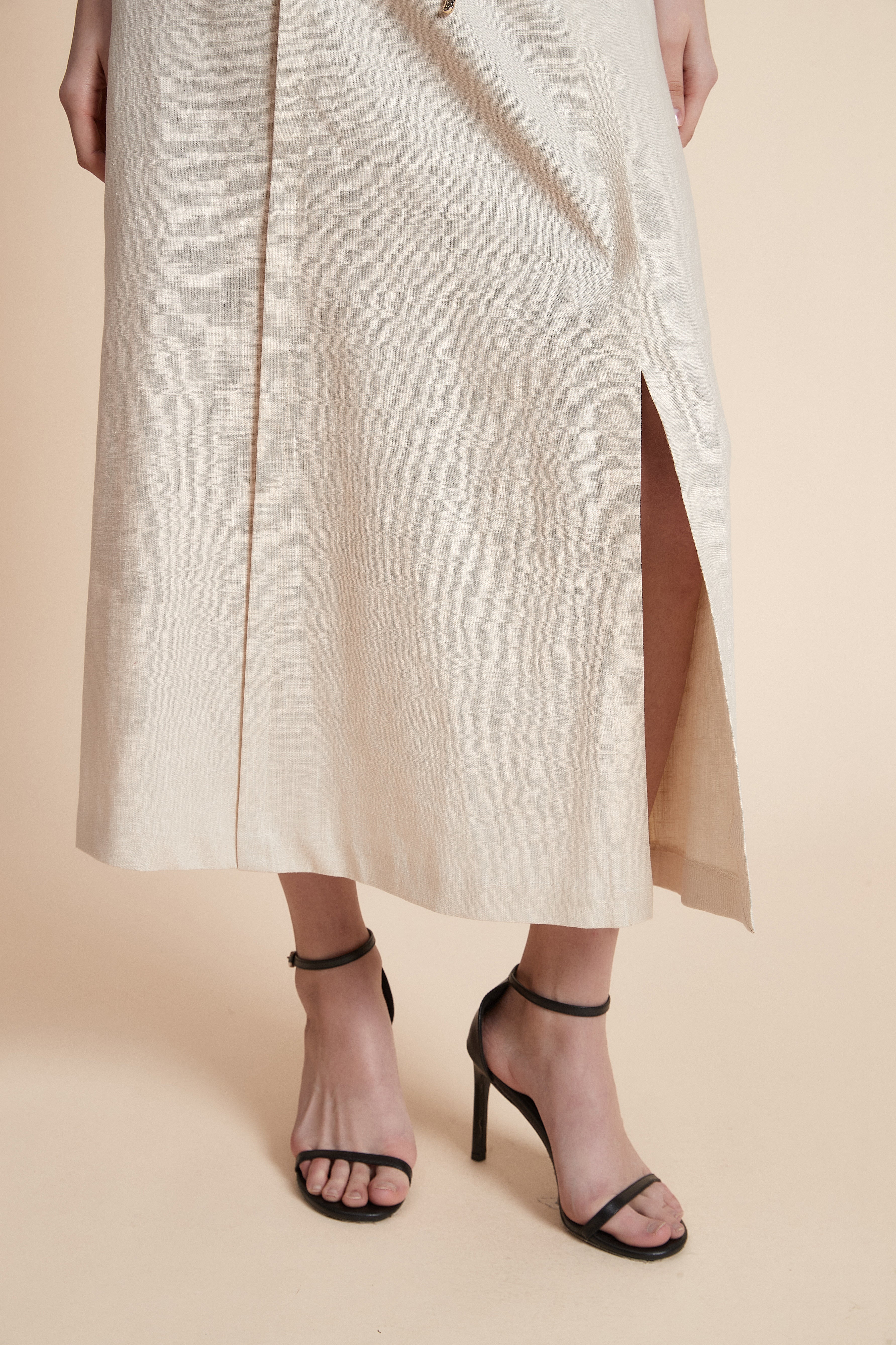 Solid Midi Skirt with Side Slit