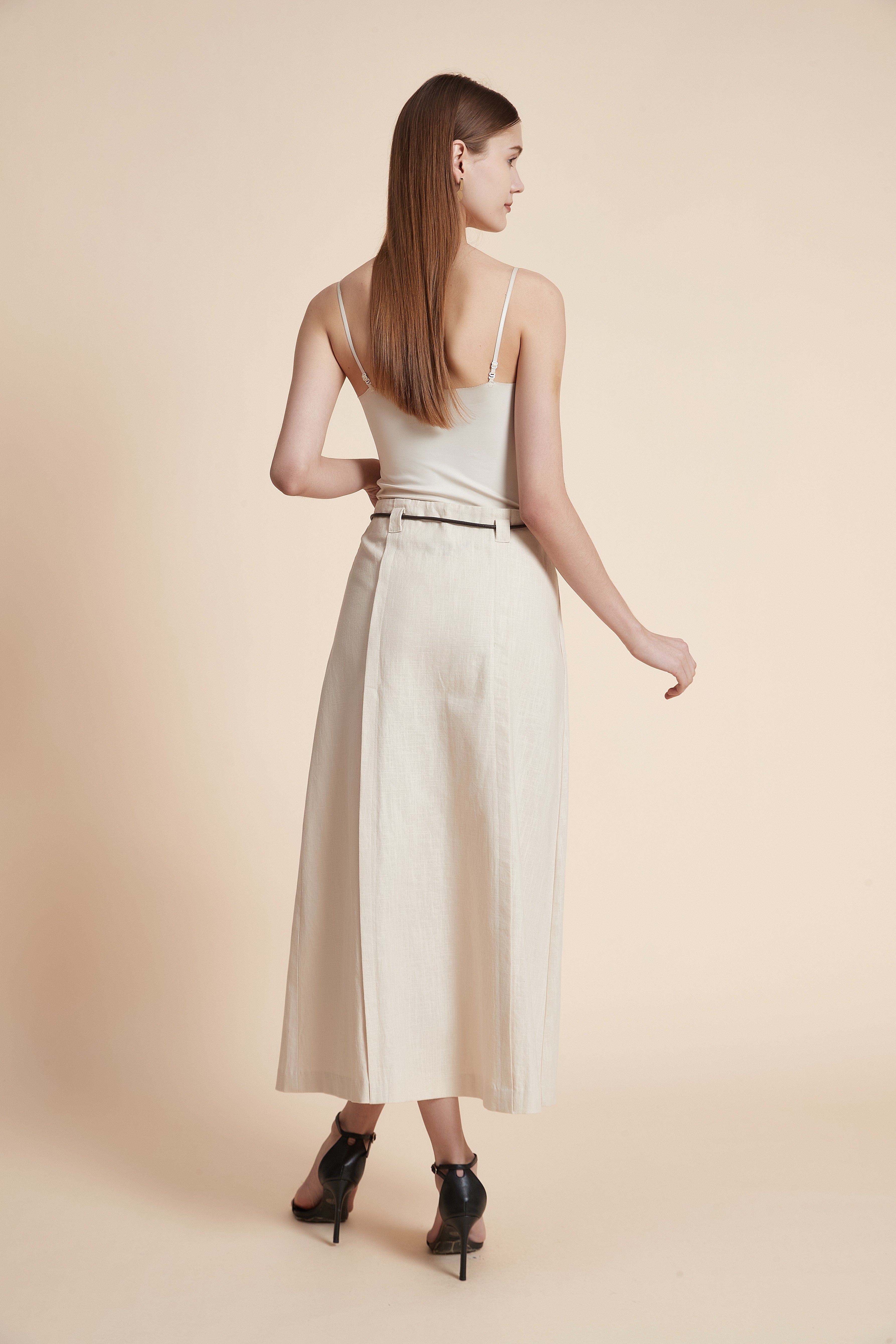 Solid Midi Skirt with Side Slit
