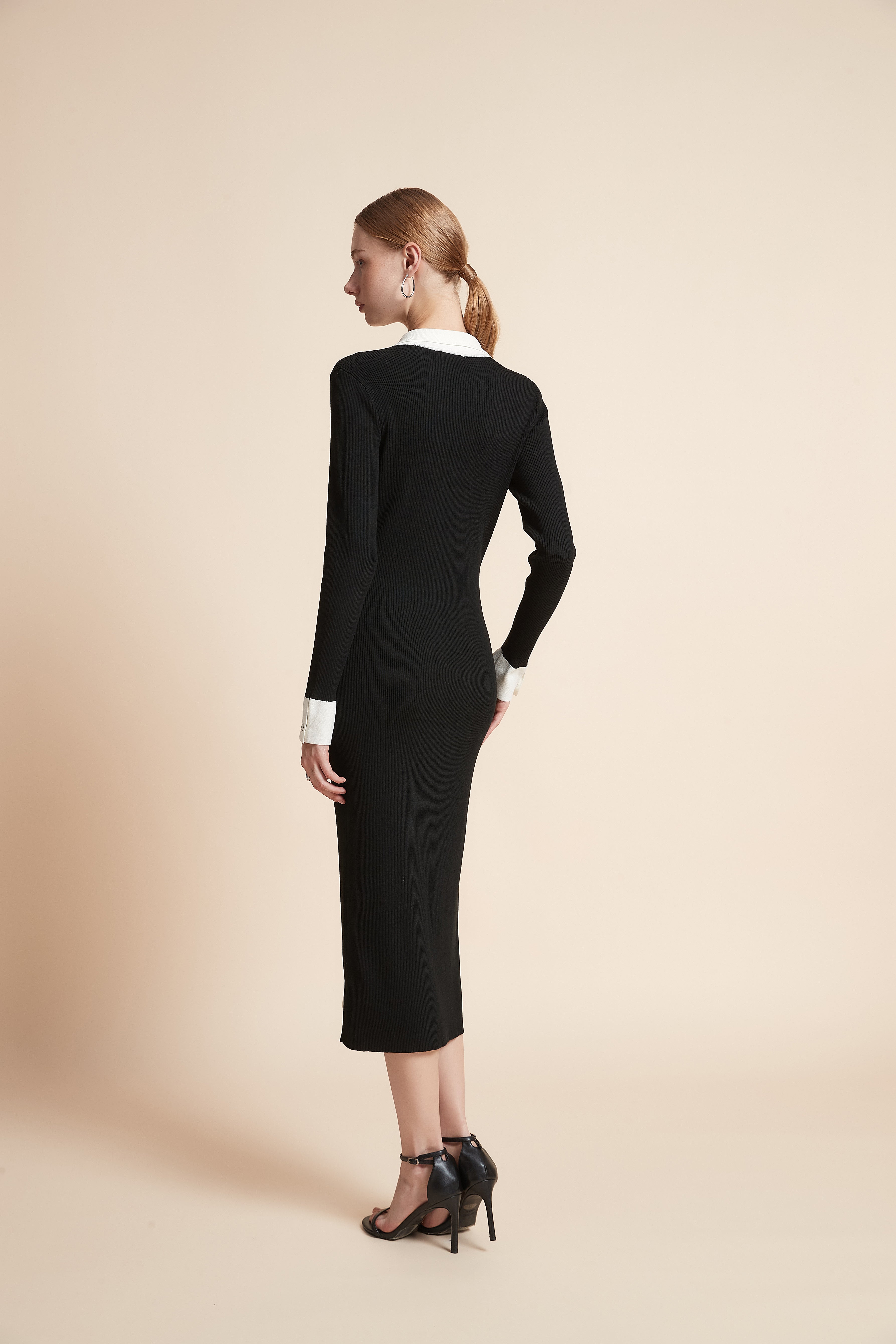 Midi Ribbed Front-Slit Dress