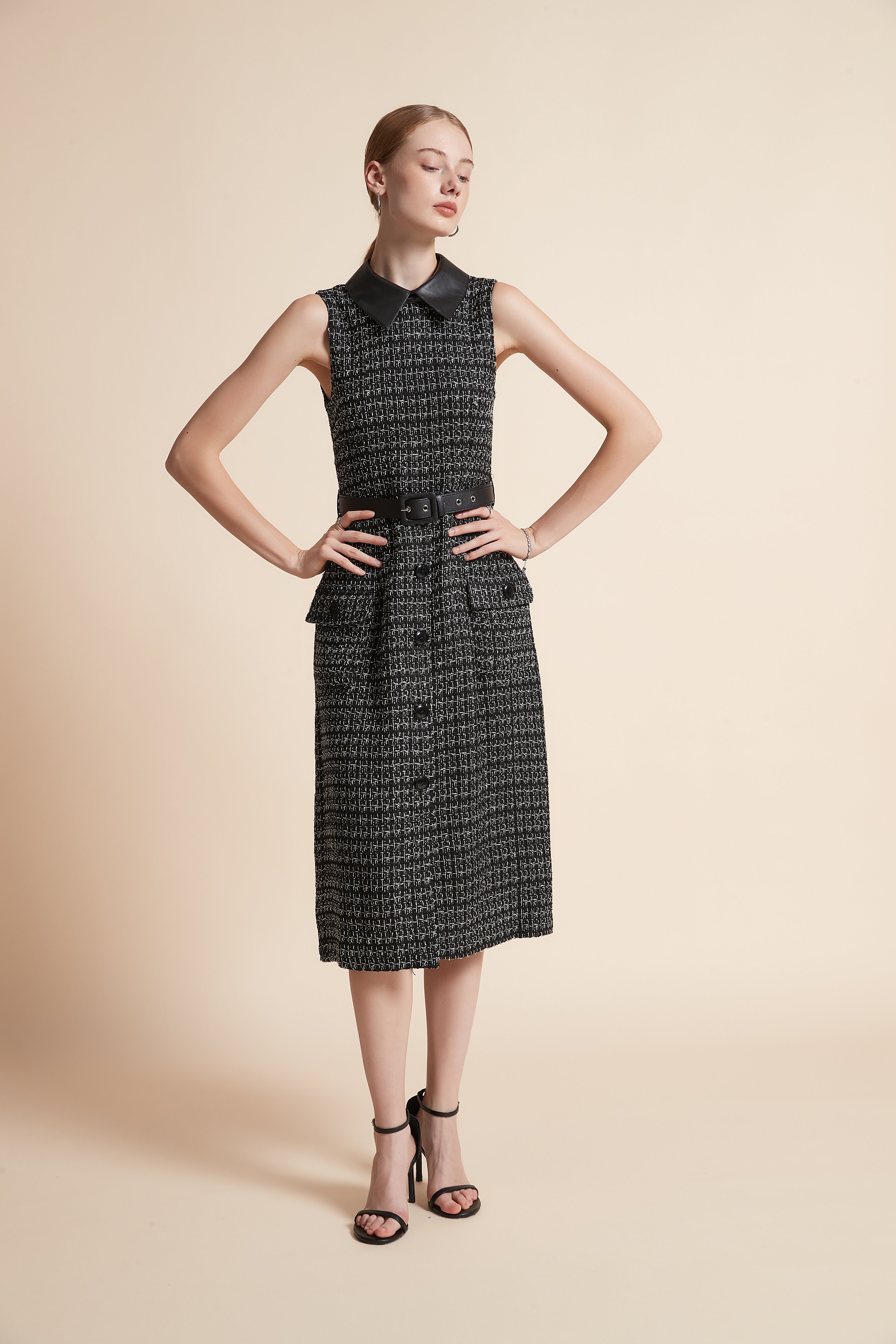 Midi Button-Front Dress with Pockets