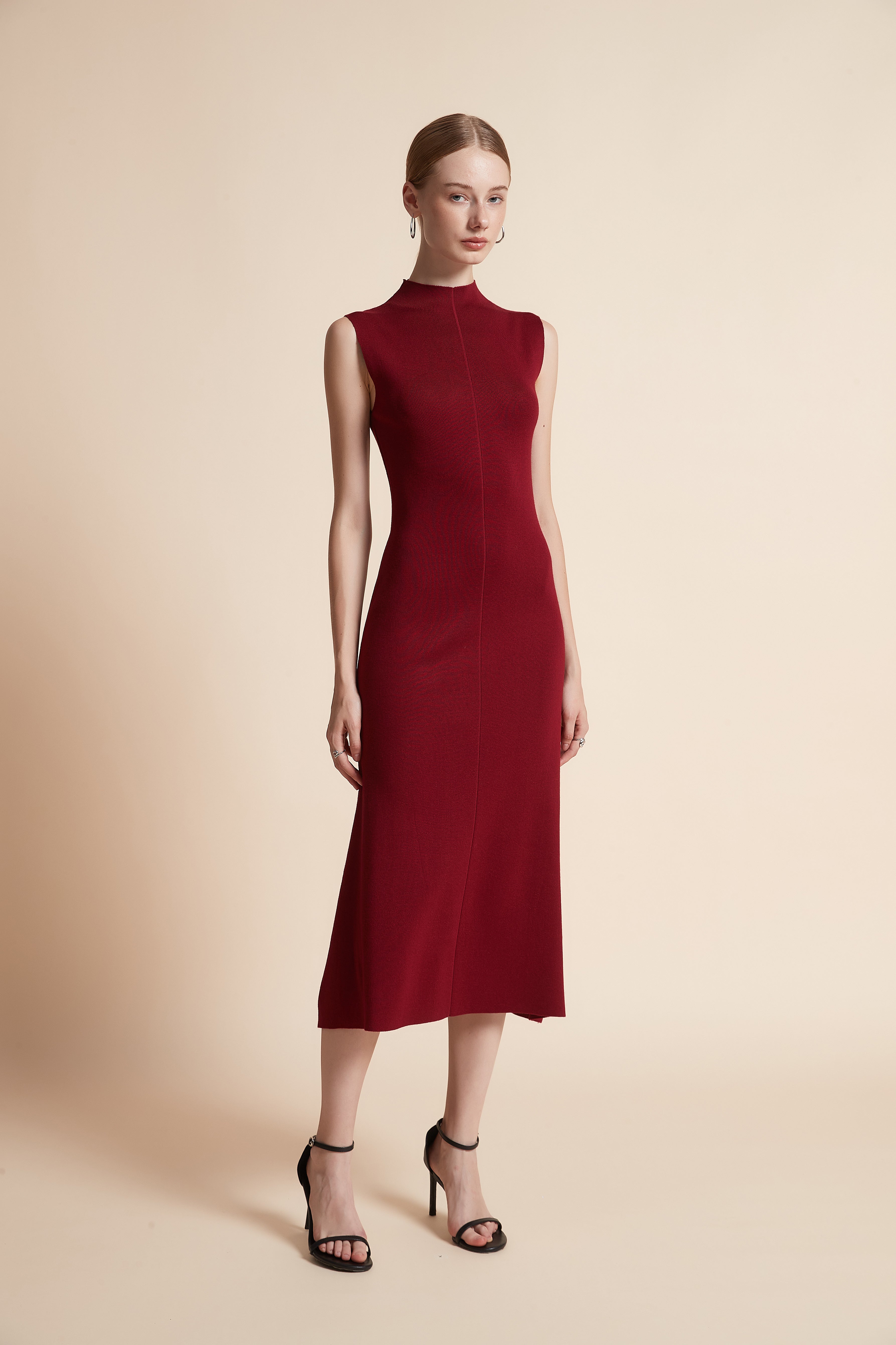 Solid Sleeveless Midi Dress