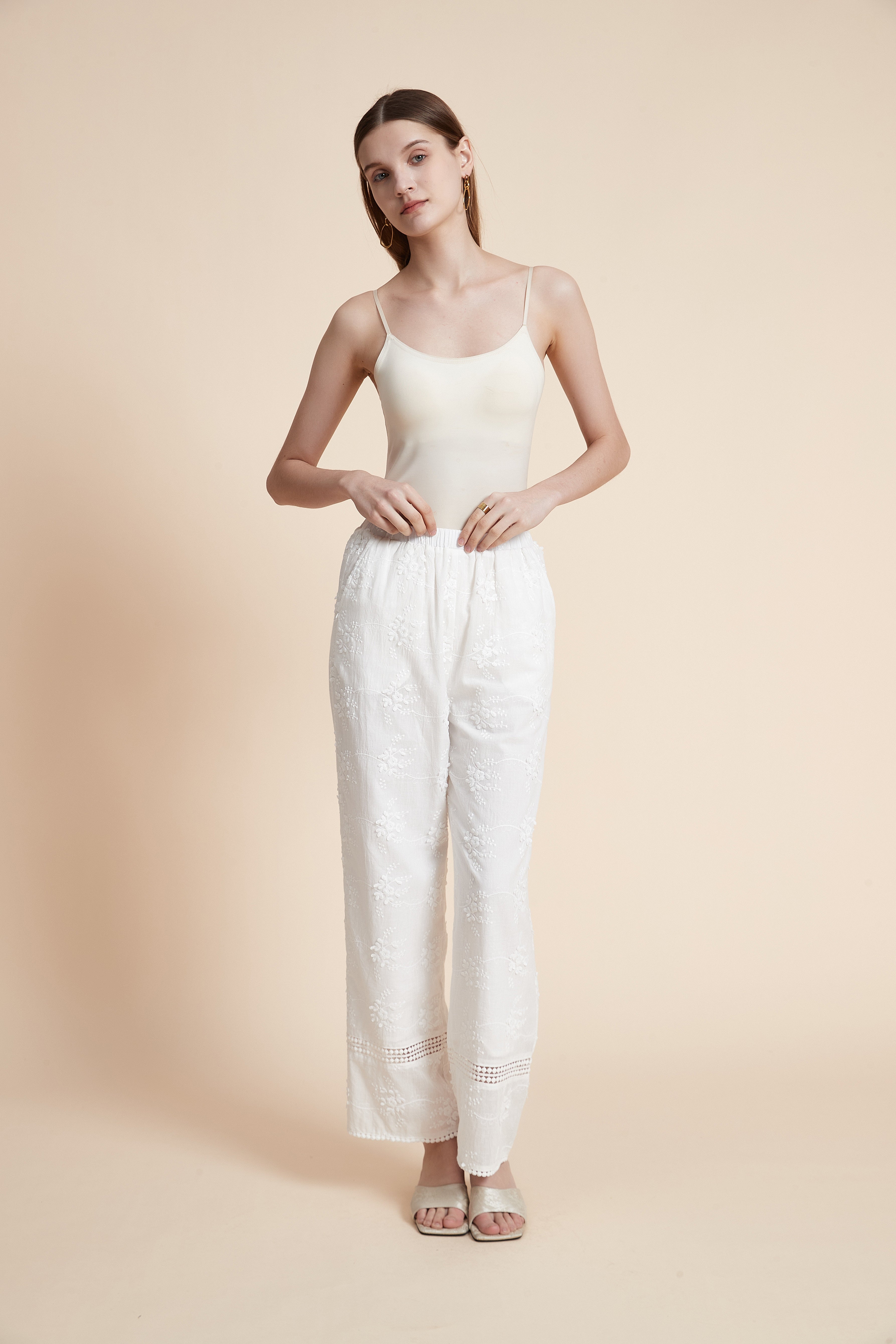 Embroidered Floral Long Pants