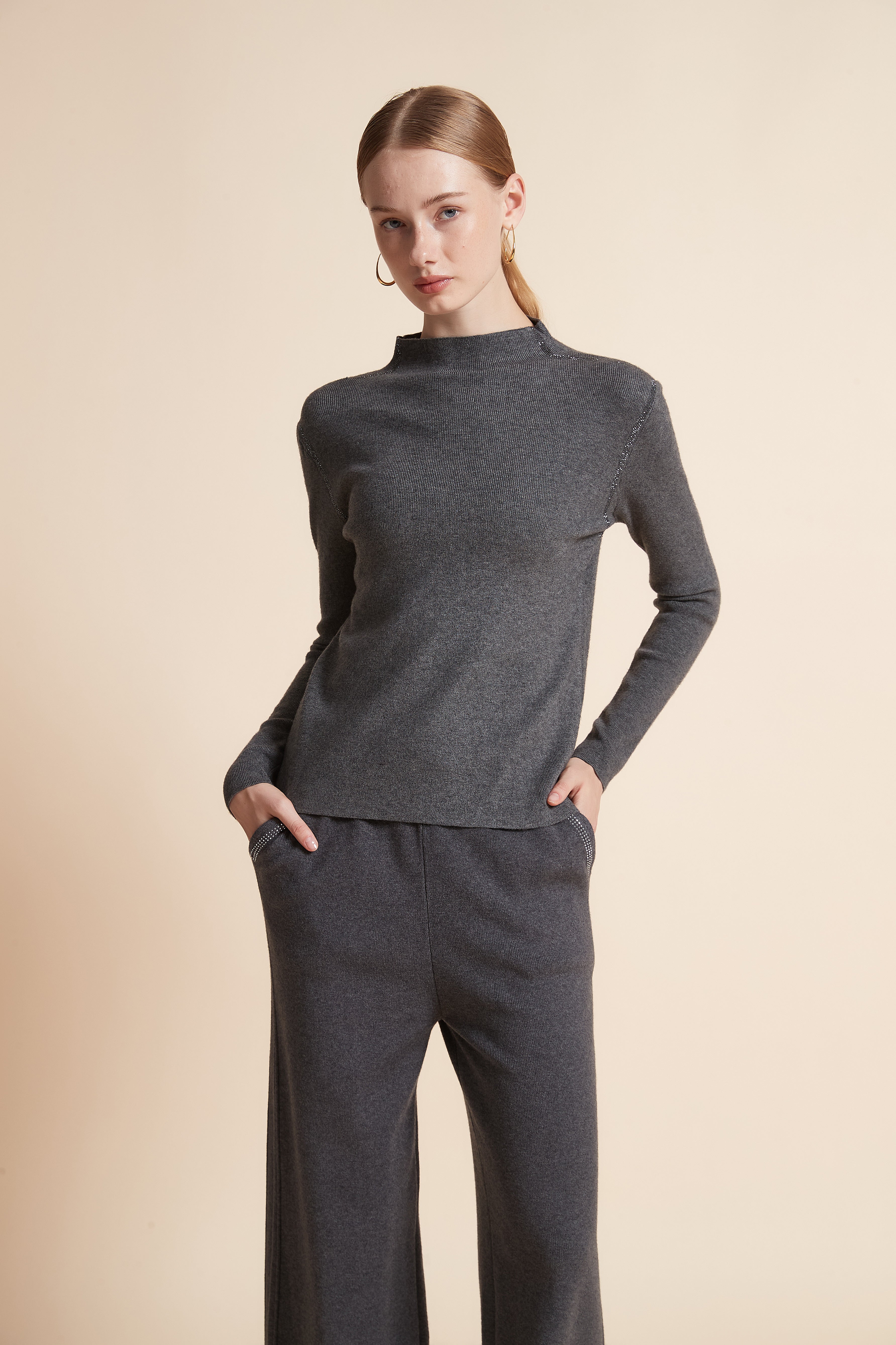 Solid High-Neck Long-Sleeve Top