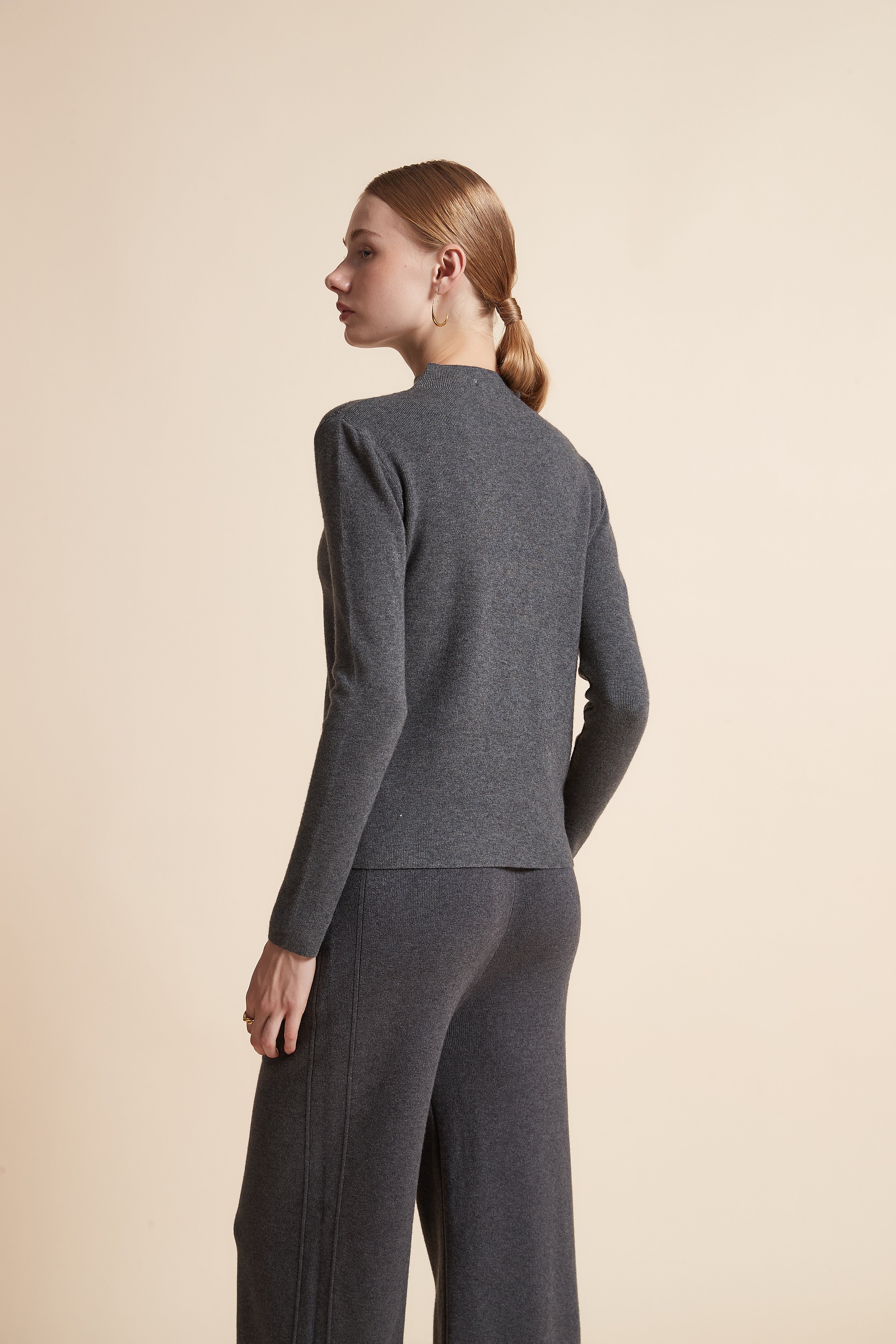 Solid High-Neck Long-Sleeve Top
