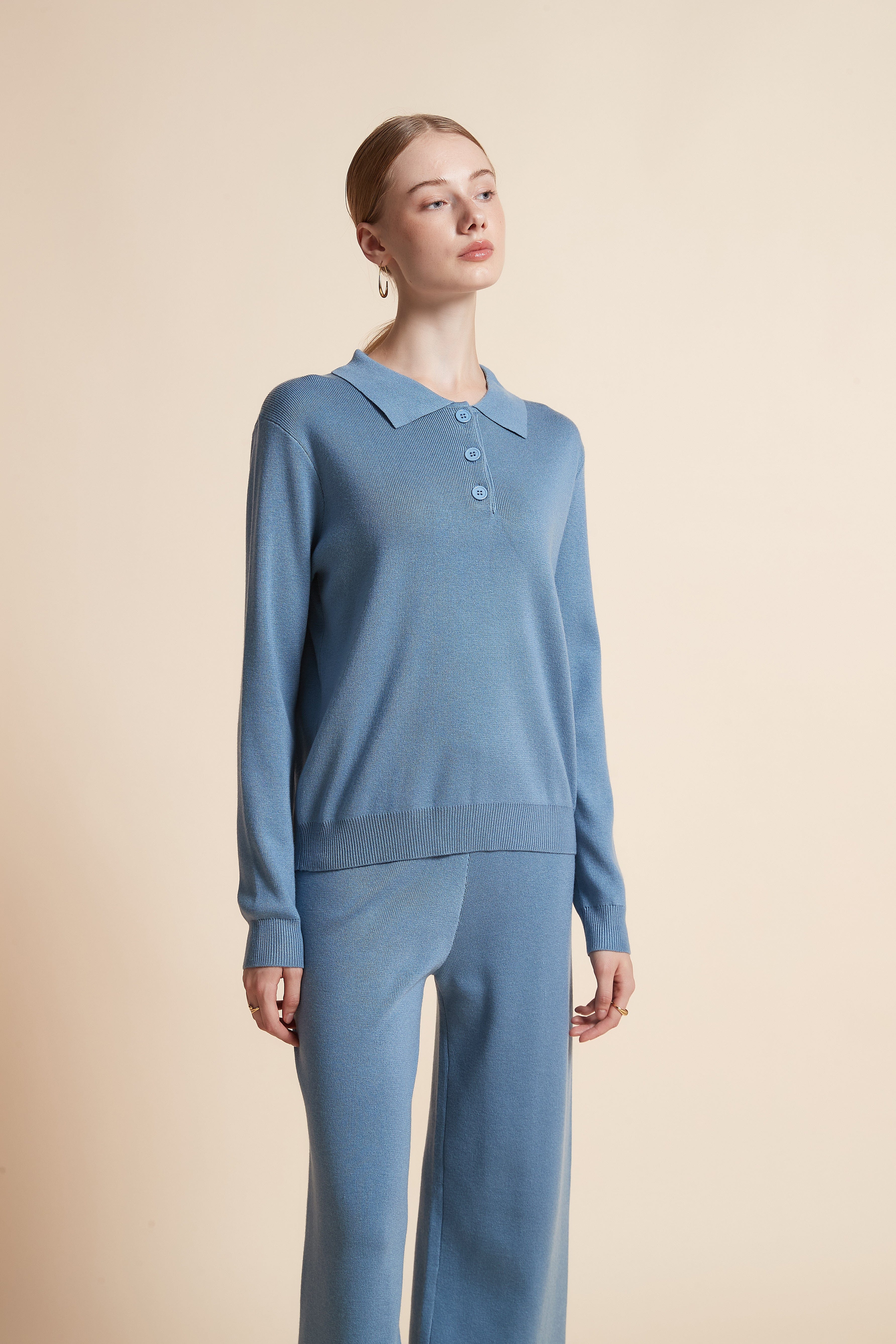 Long sleeve knit polo collar top